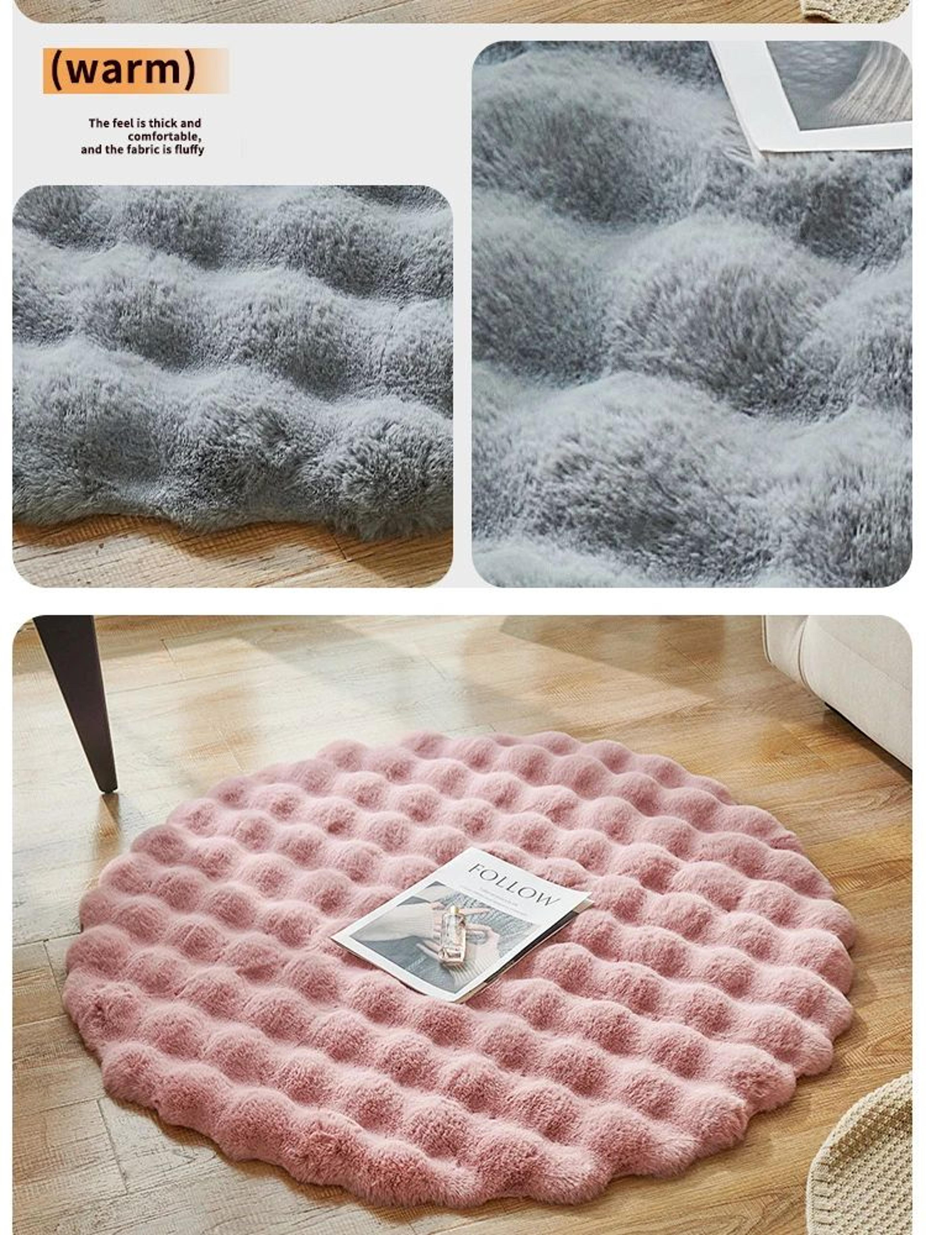 Round Bubble Faux Rabbit Fur Plush Rug 9