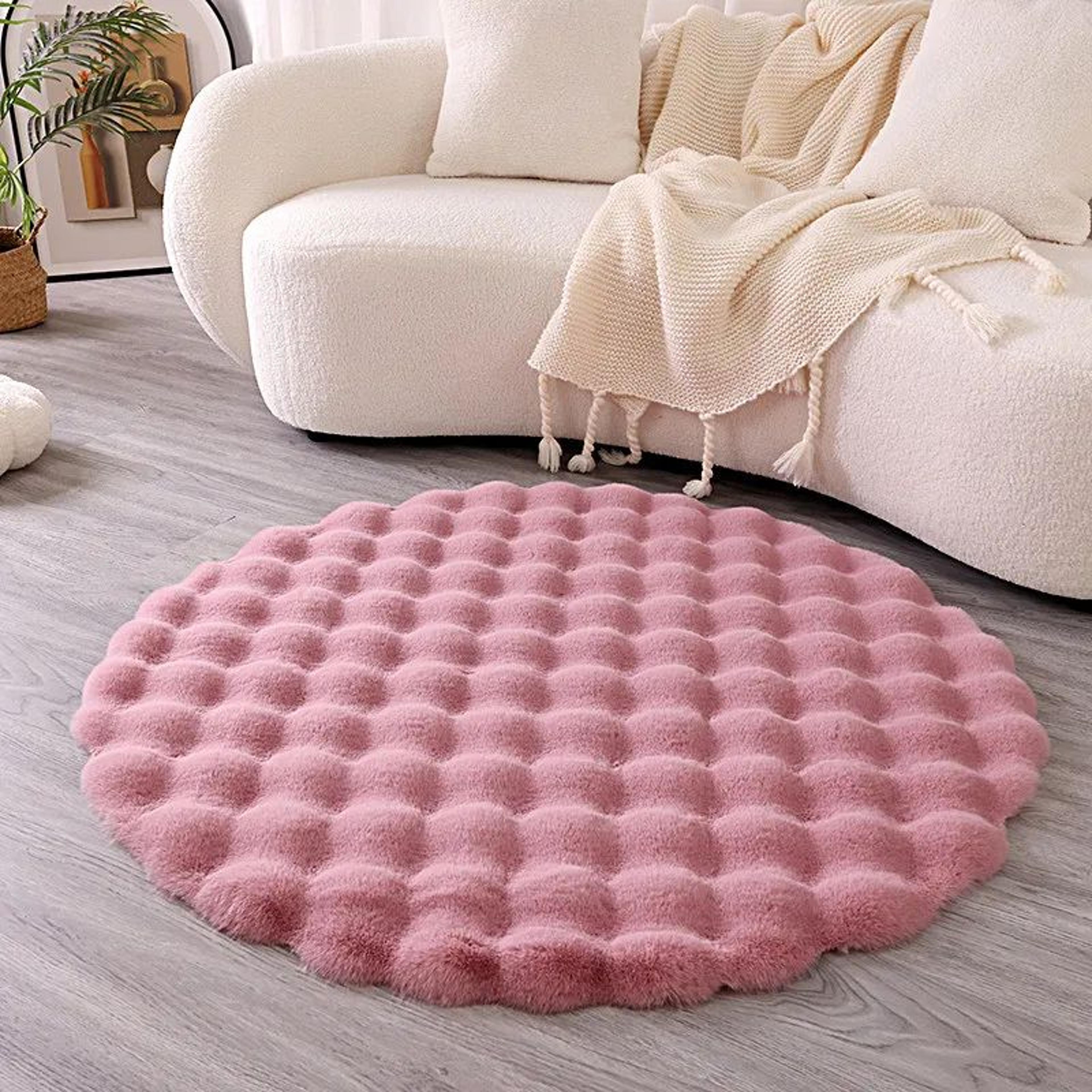 Premium Round Faux Rabbit Fur Bubble Rug 8