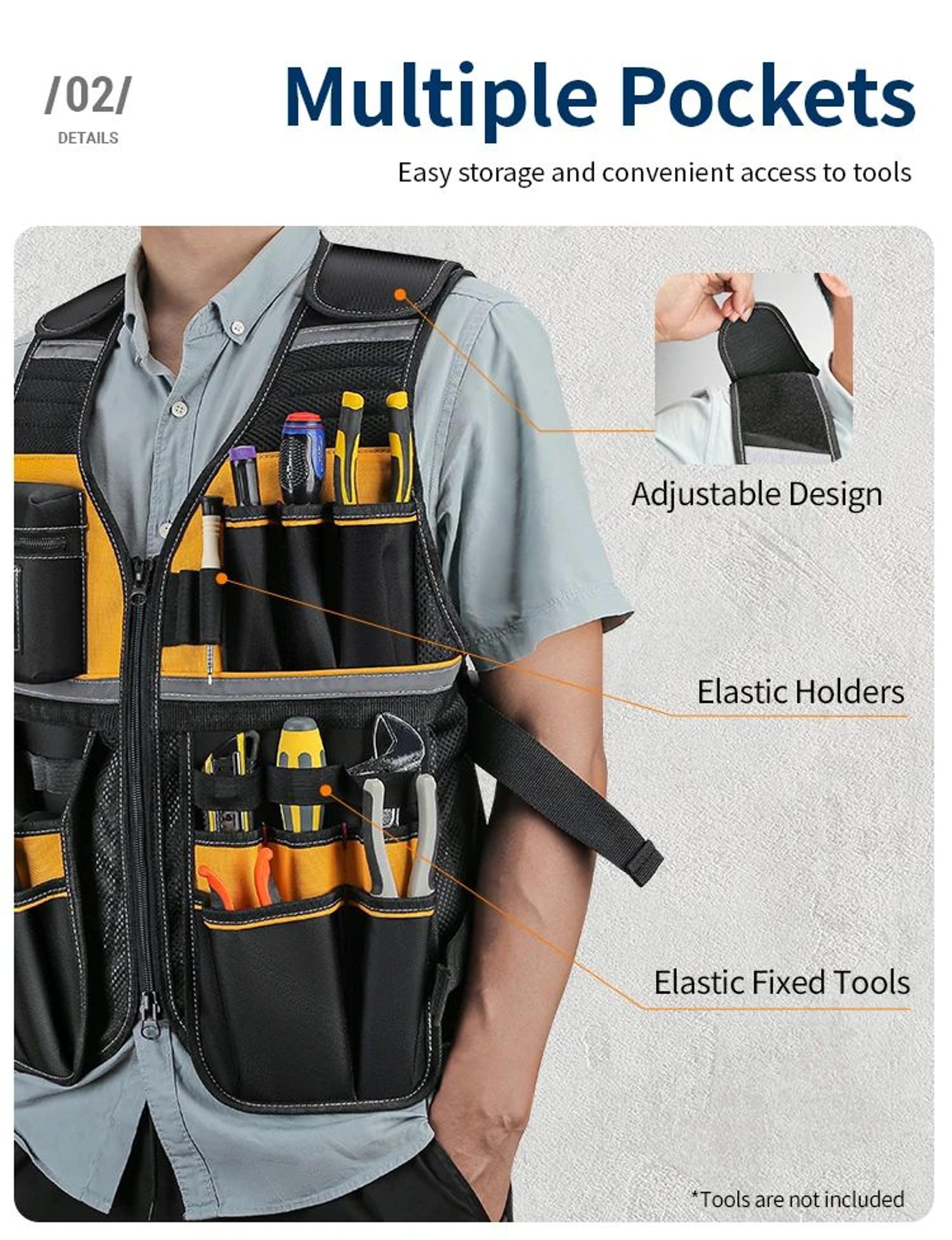 Adjustable Multi Pocket Tool Vest Storage Bag 7