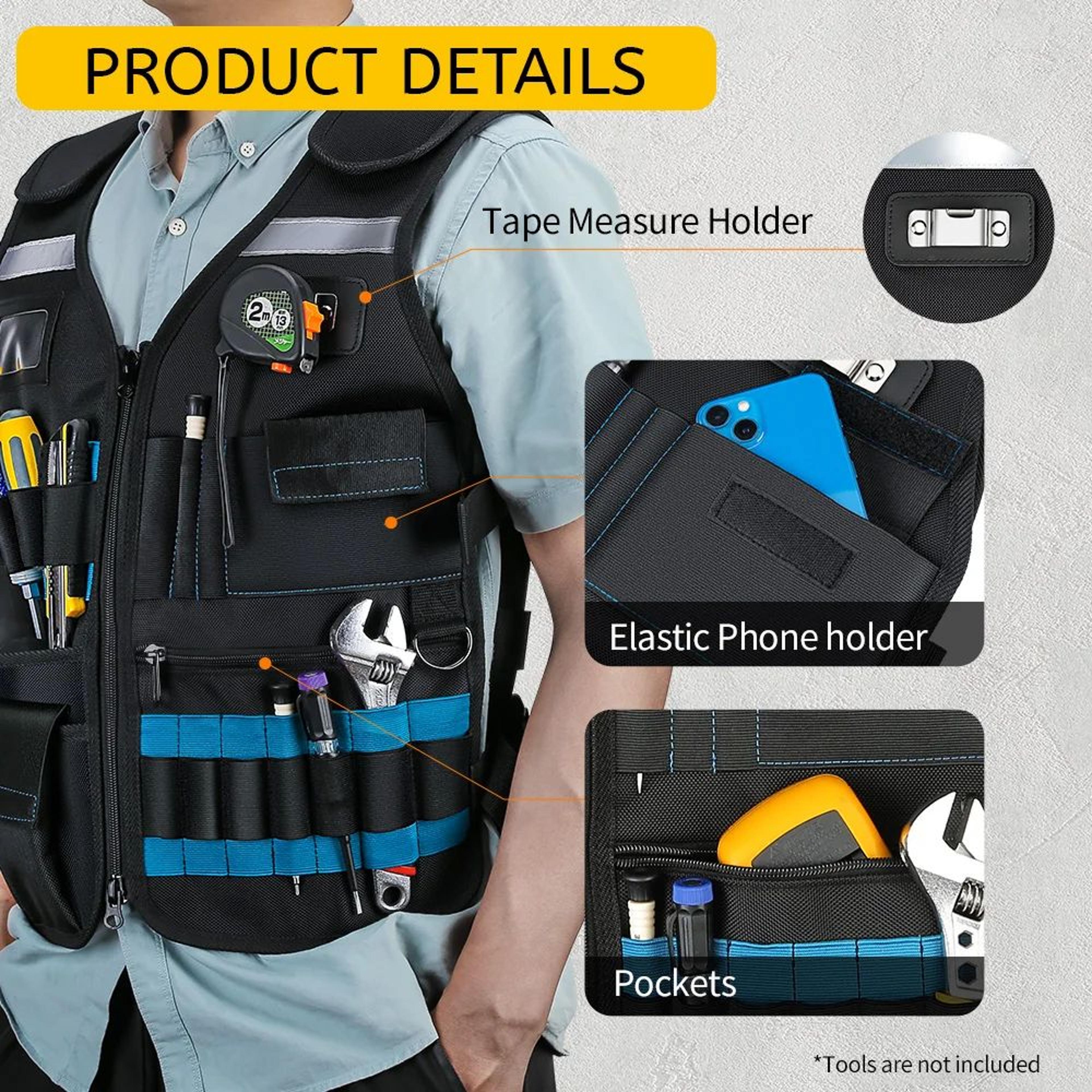 WINHUNT Heavy Duty Tool Vest With Multi Pocket Storage For Electricians 2
