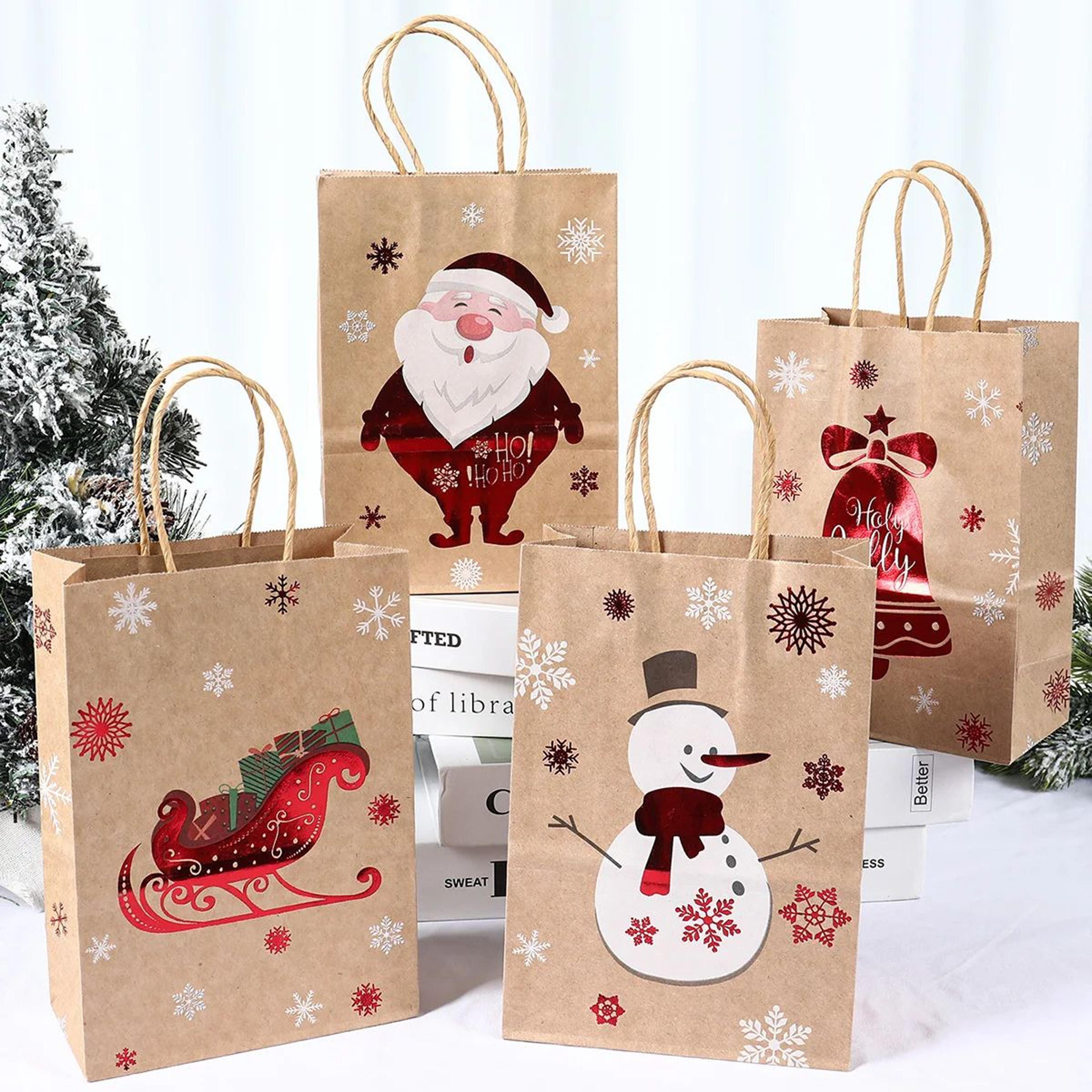 Christmas Kraft Paper Gift Bags With Handles Set 3
