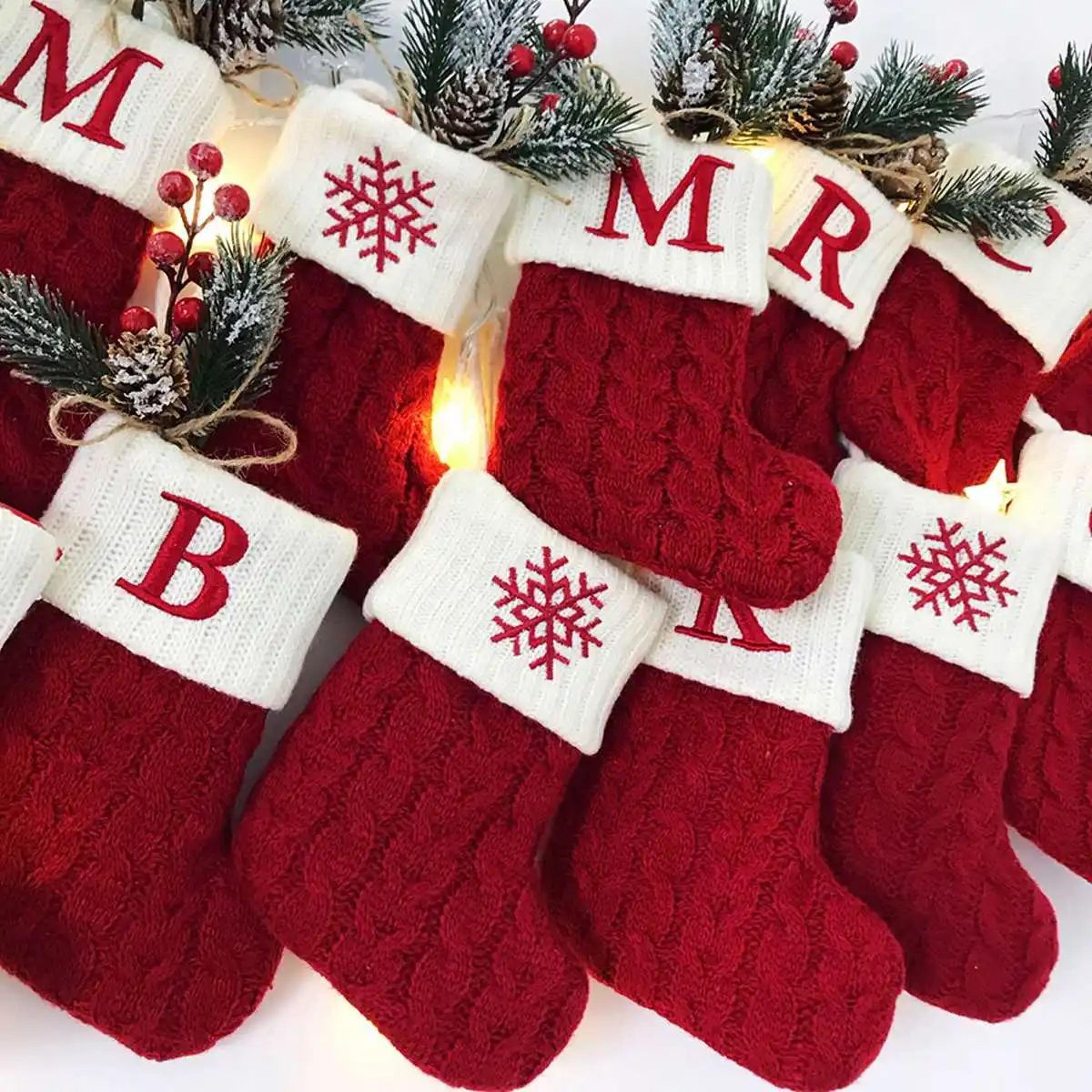 Personalized Christmas Knit Stocking With Snowflake Design 1