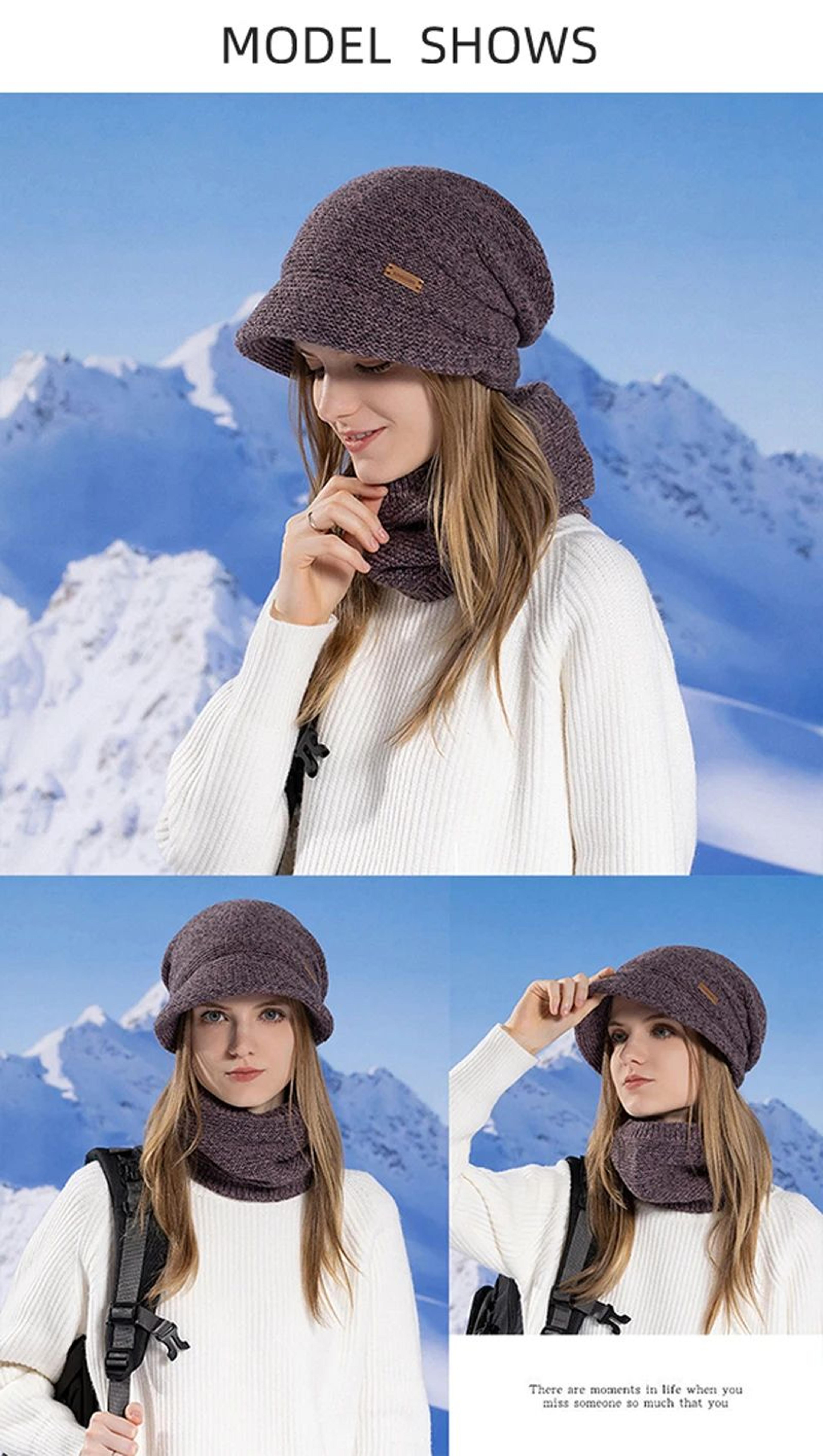 Womens Winter Fleece Lined Knit Hat Set 8