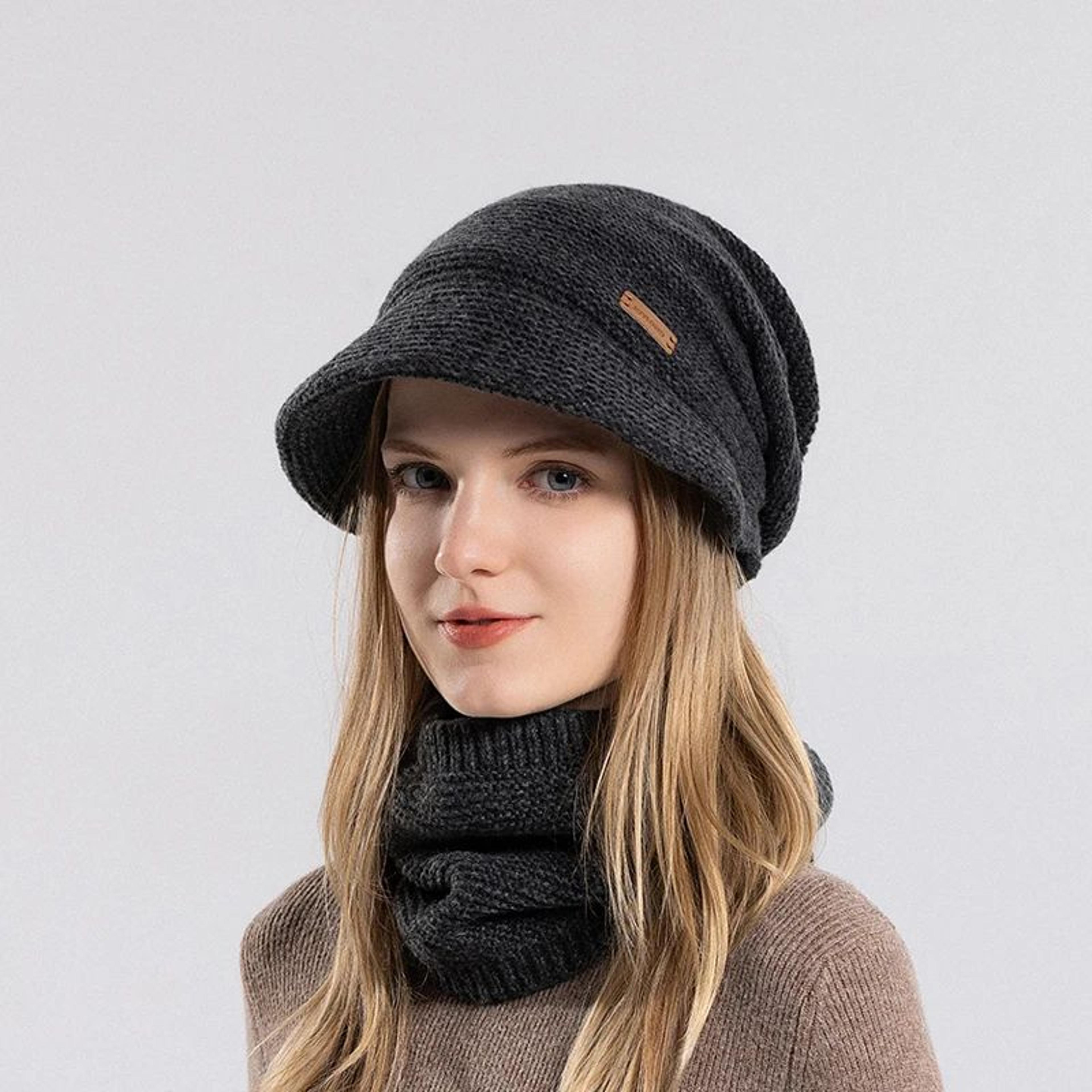 Womens Winter Fleece Lined Knit Hat Set 12