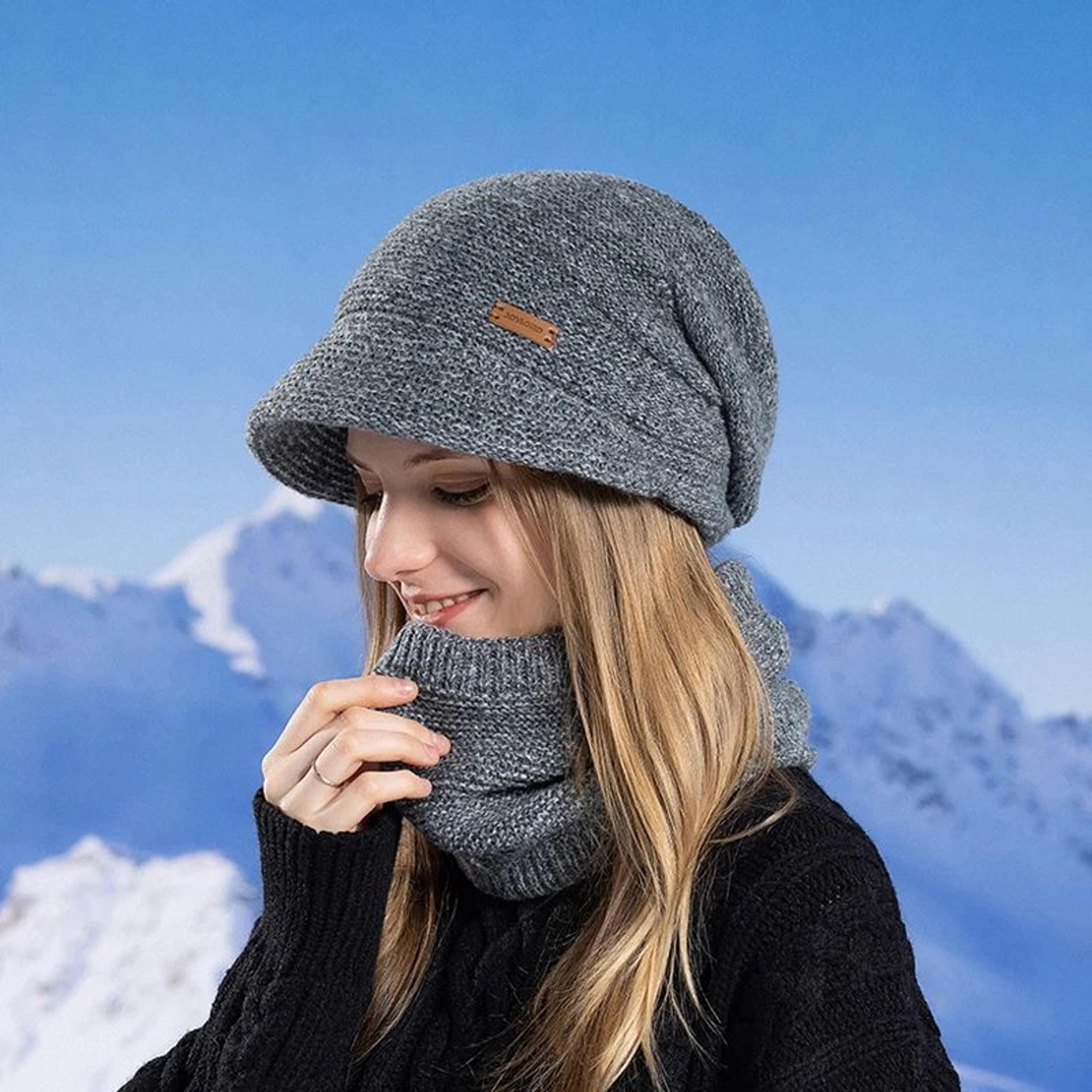 Womens Winter Fleece Lined Knit Hat Set 13