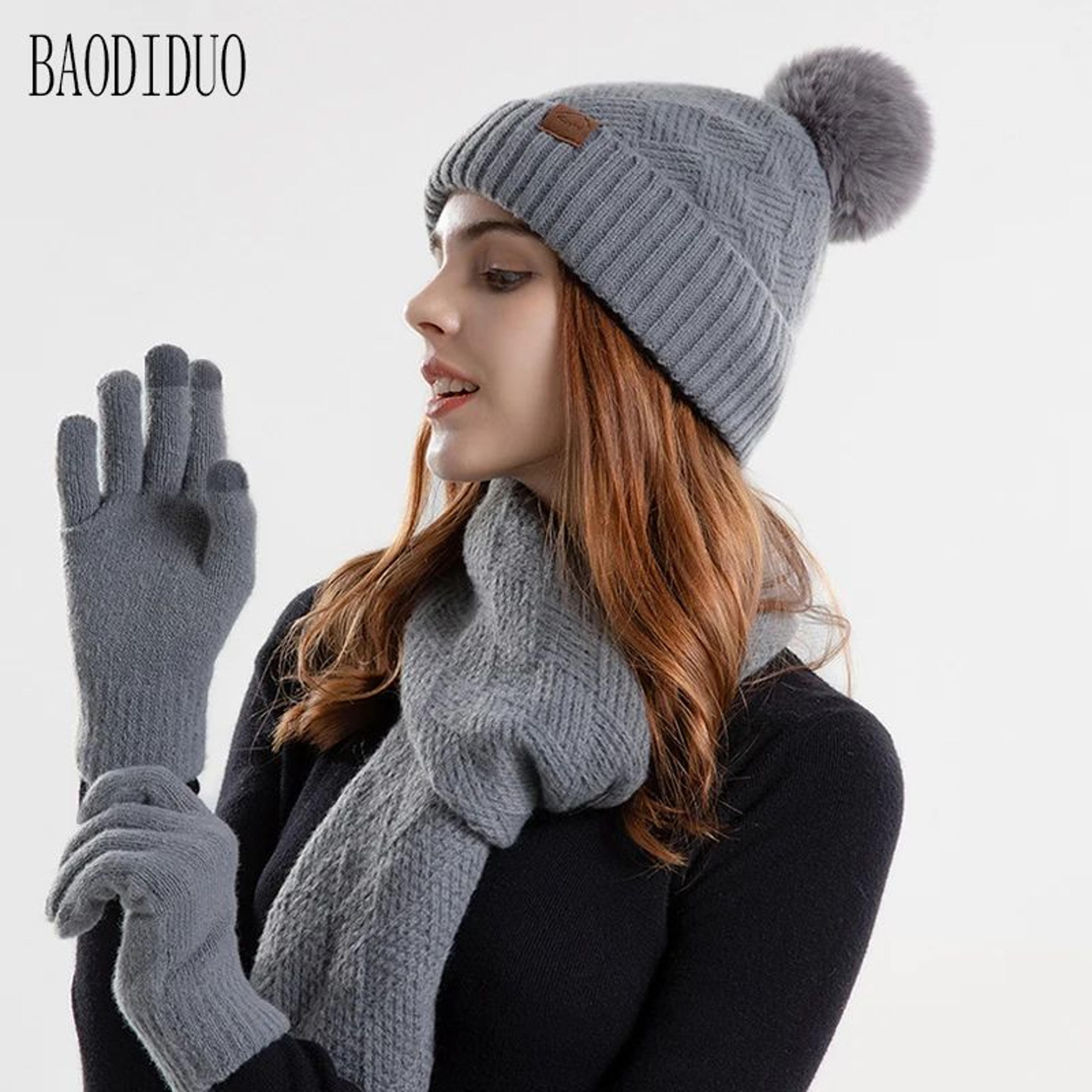Winter Knit Hat Scarf And Gloves Set With Ear Protection 0
