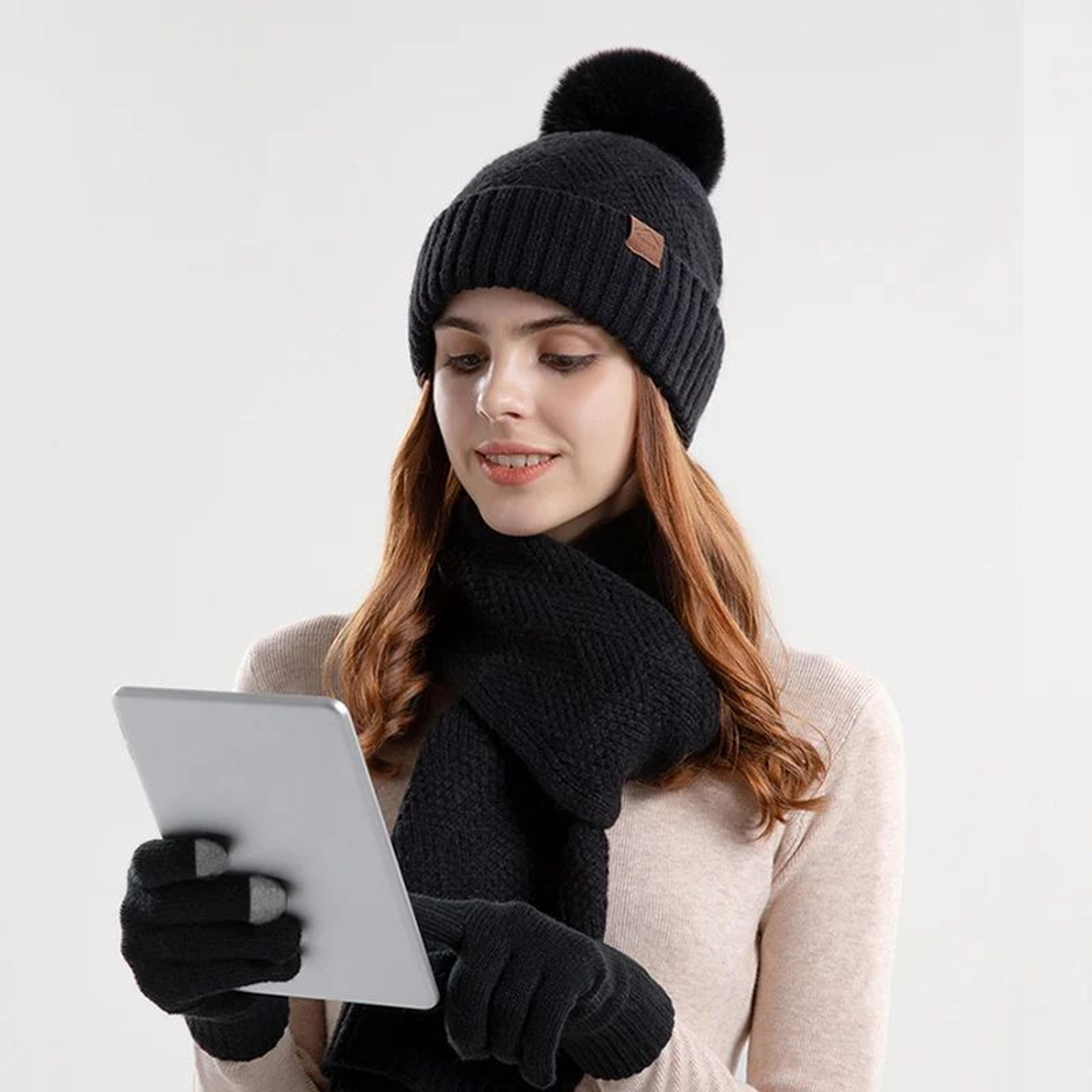 Winter Knit Hat Scarf And Gloves Set With Ear Protection 10