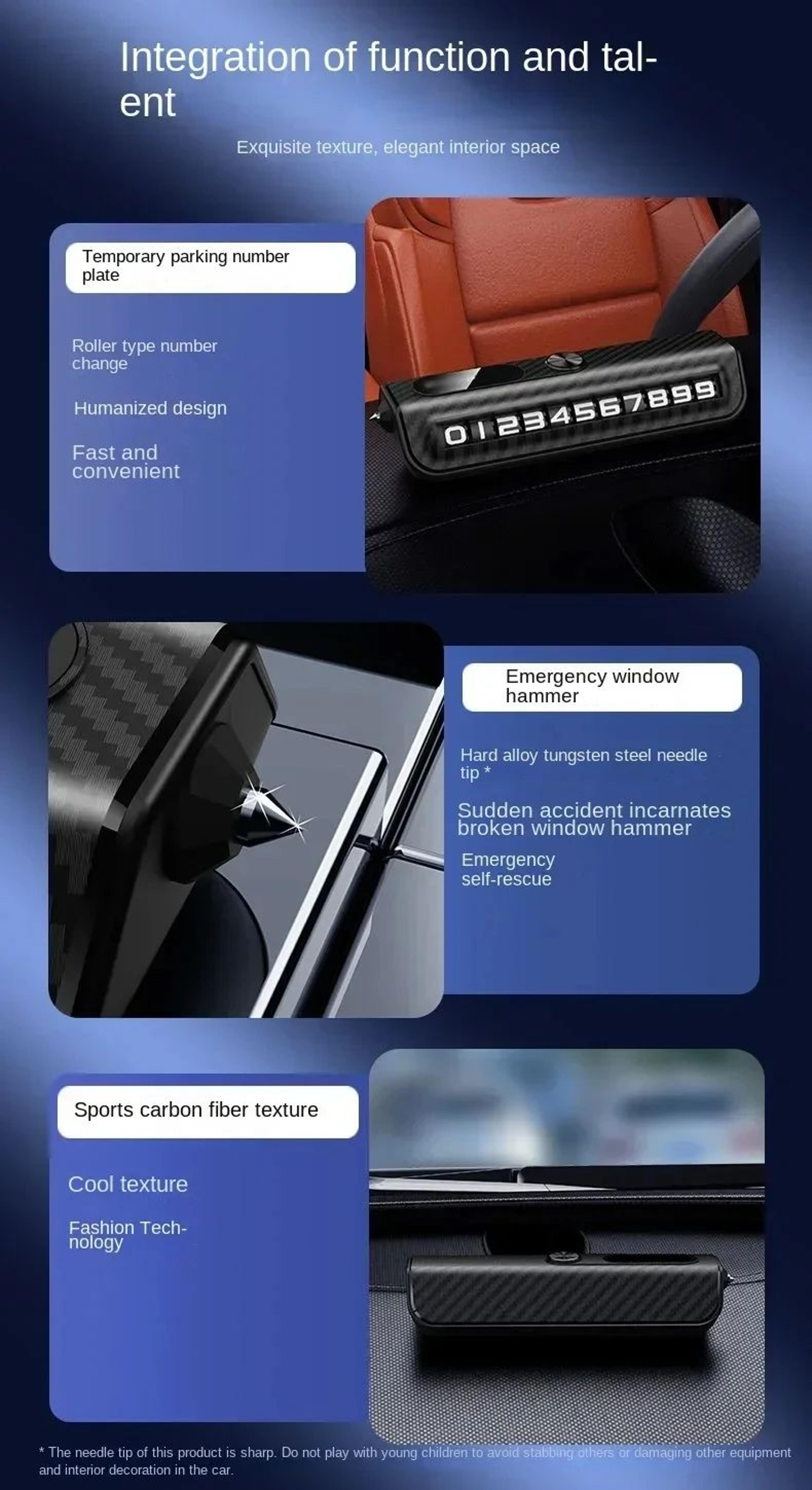 Multifunction Car Parking Phone Number Plate With Window Breaker 7