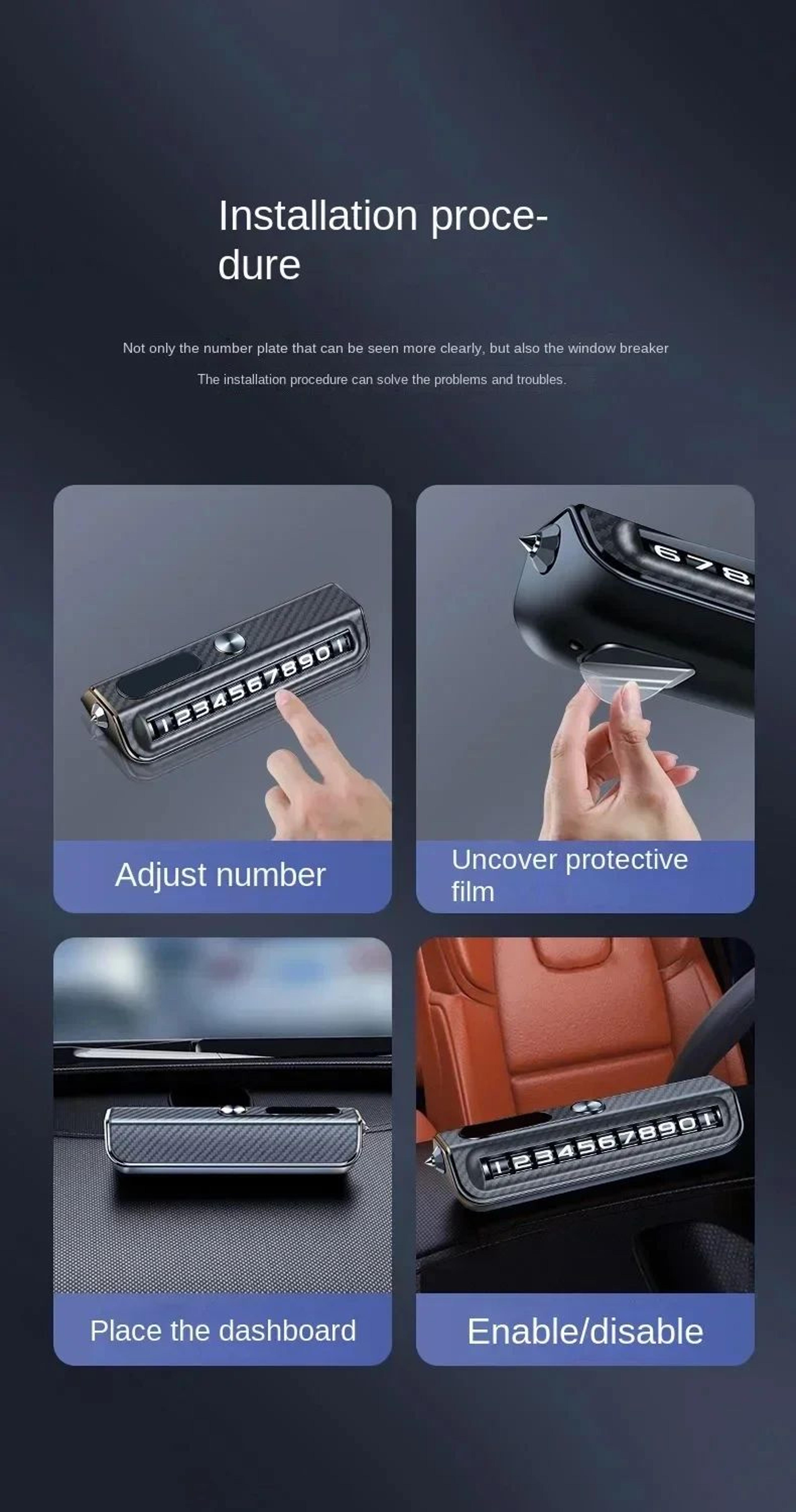 Multifunction Car Parking Phone Number Plate With Window Breaker 10