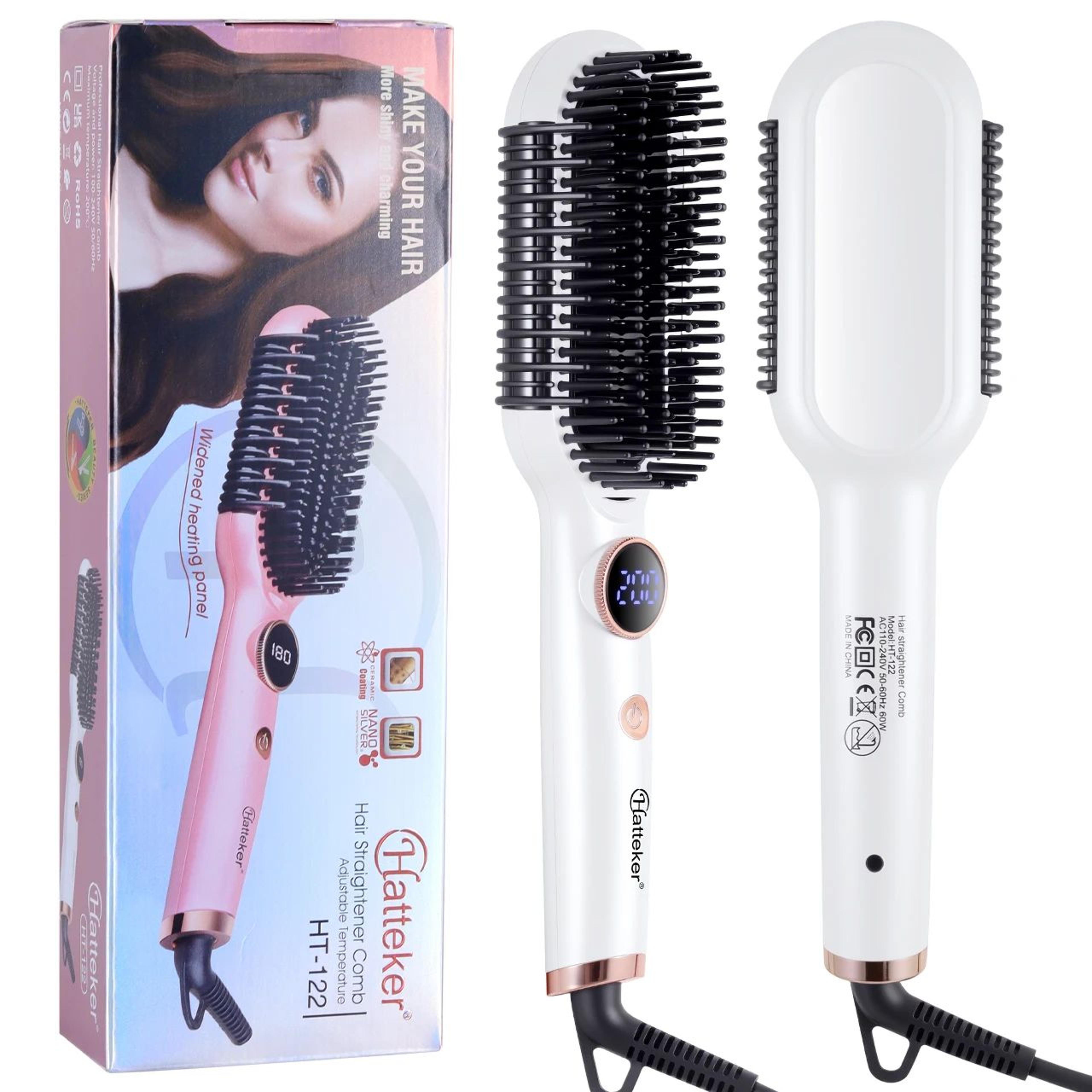 Hatteker Adjustable Temperature Hair Styling Comb Straightener Curler 15