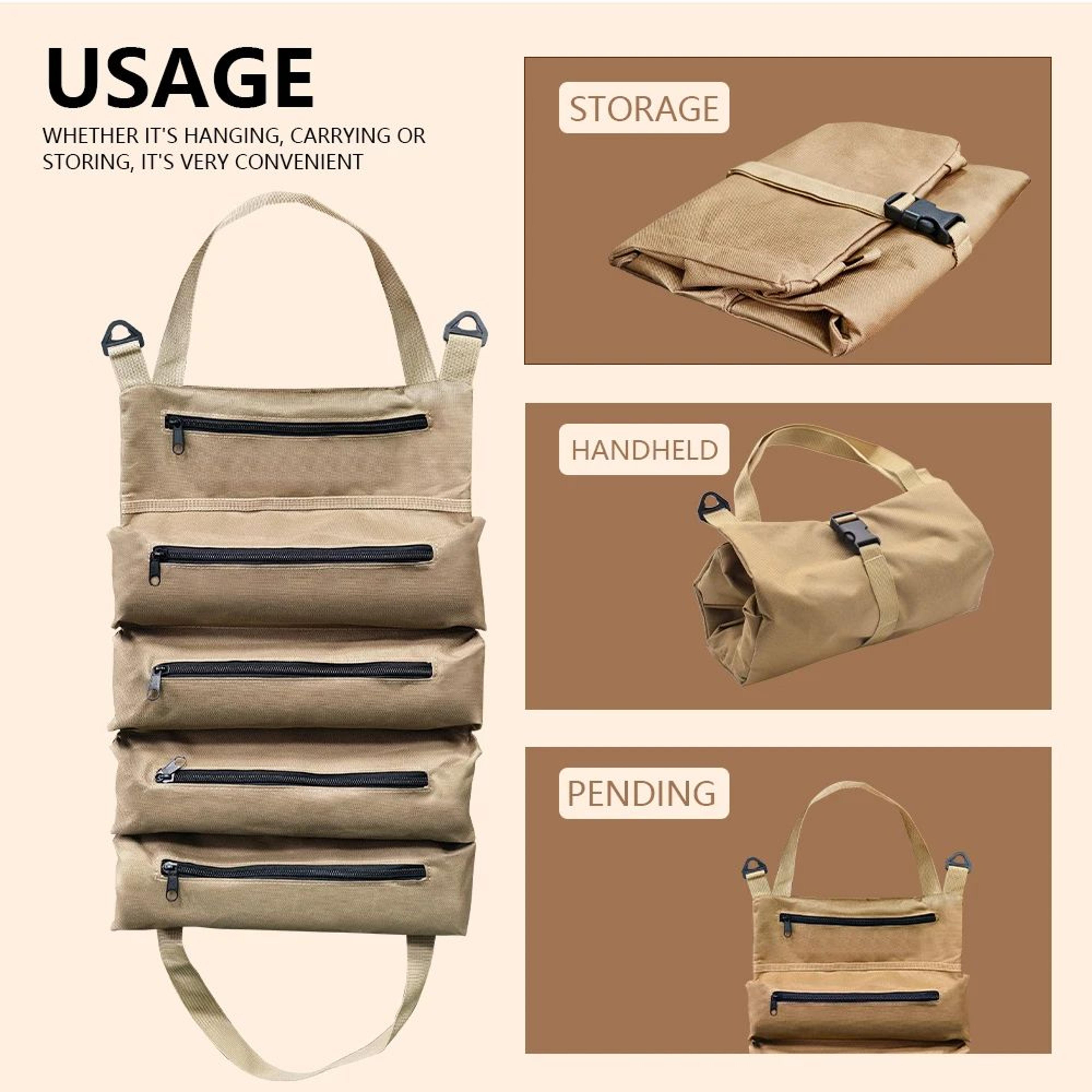 Heavy Duty Roll Up Tool Storage Bag With Detachable Pouches 0