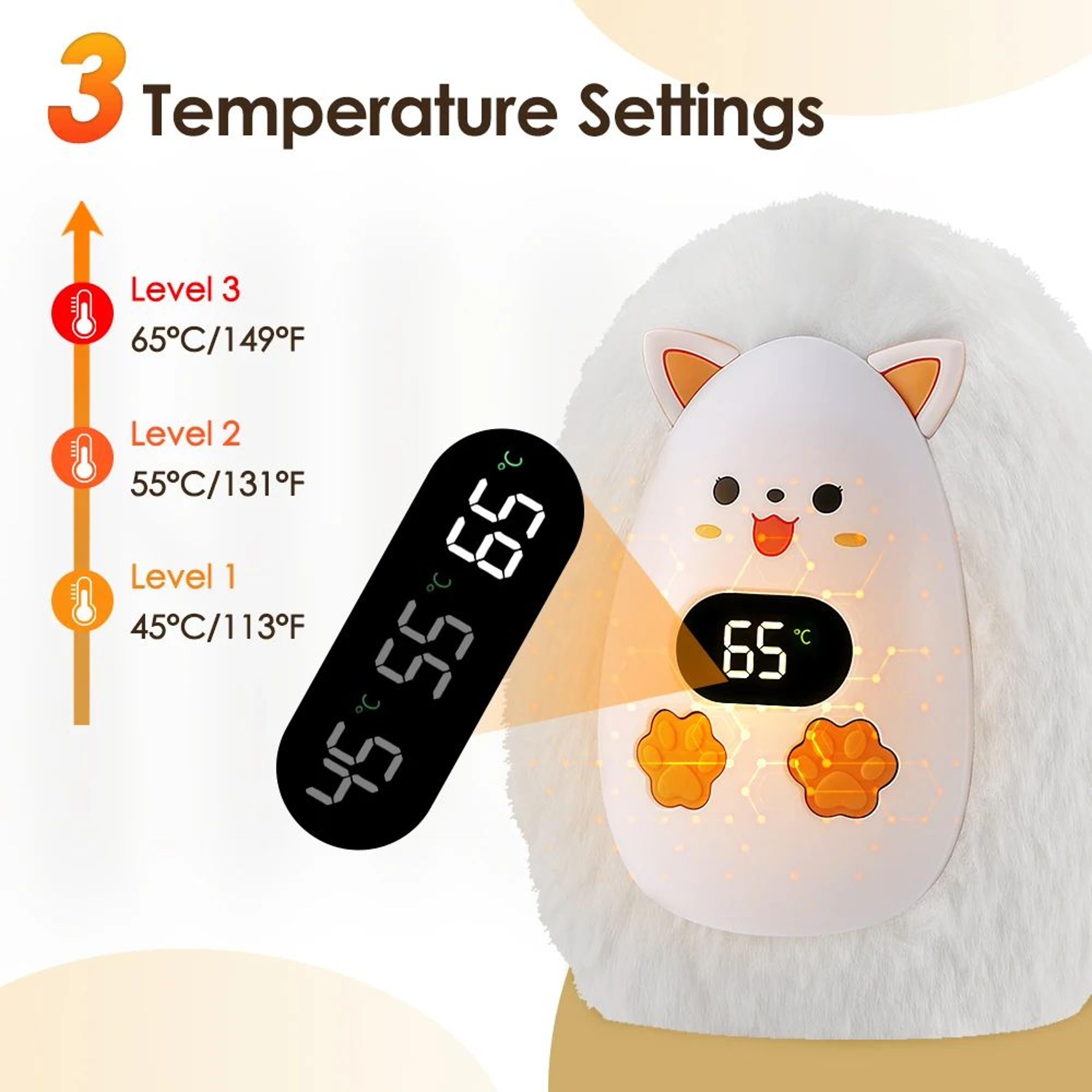 Cute Fox Plush Rechargeable Hand Warmer With 3 Heat Levels 2