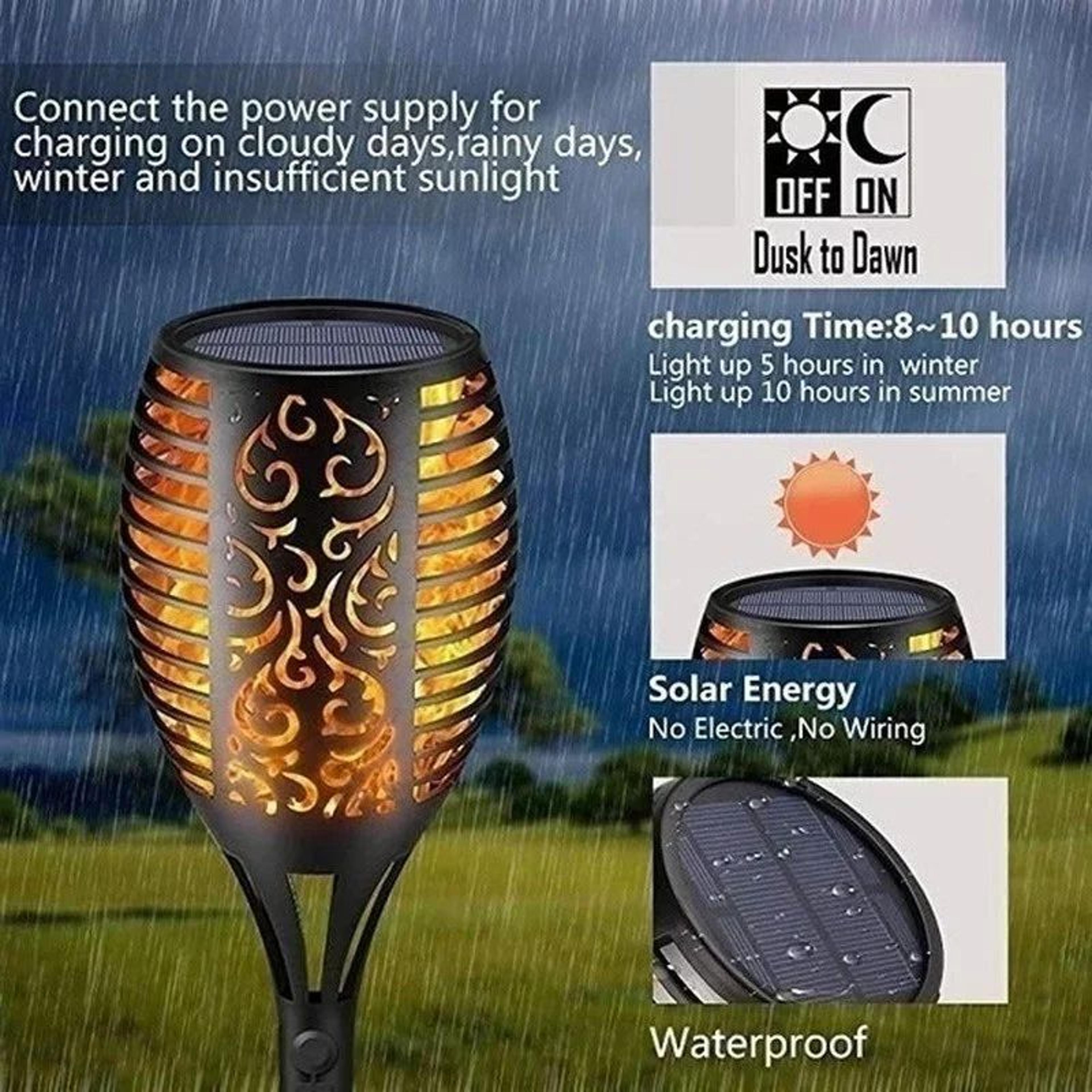 Solar Flame Torch Lights Waterproof Flickering LED Garden Path Lights Set 1