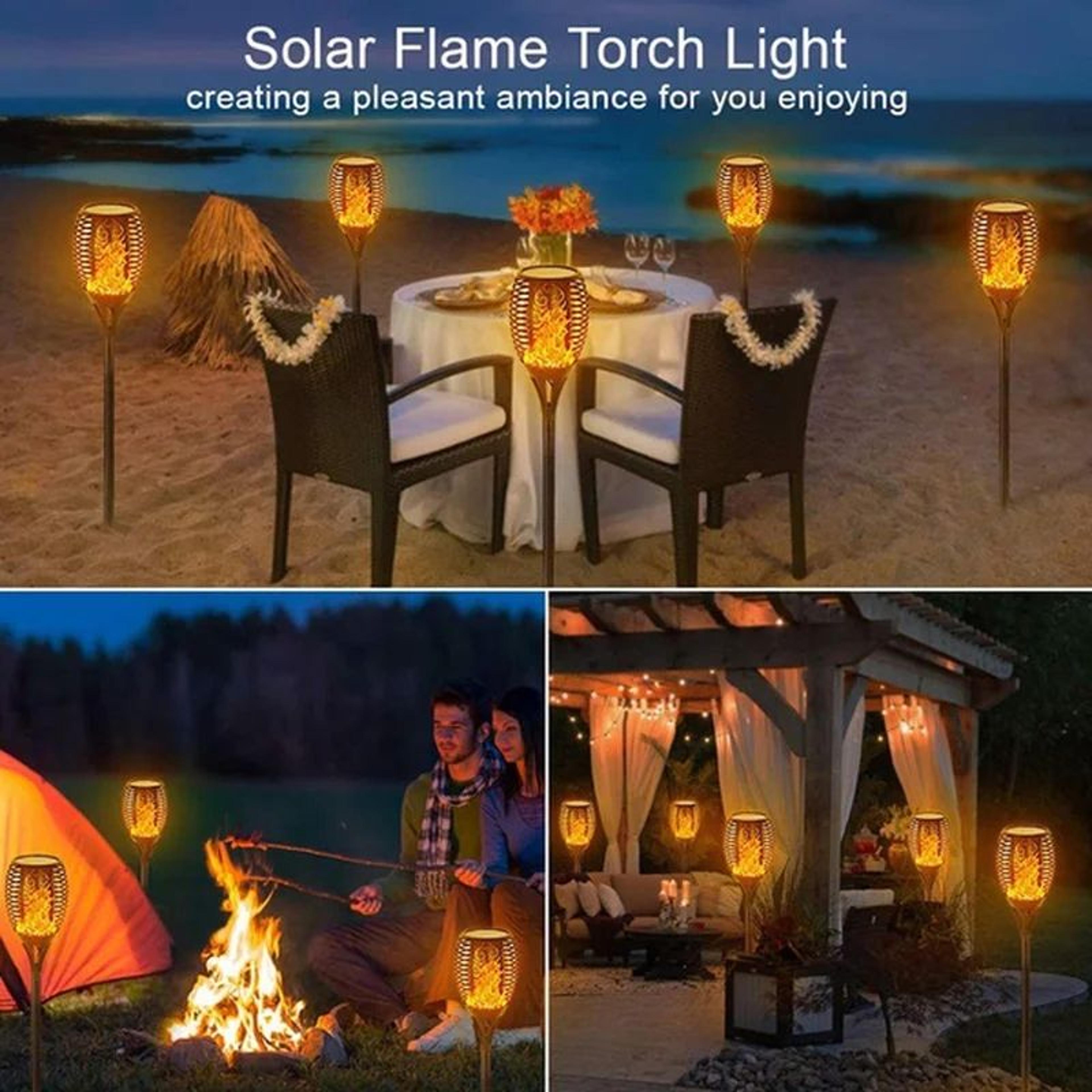 Solar Flame Torch Lights Waterproof Flickering LED Garden Path Lights Set 7