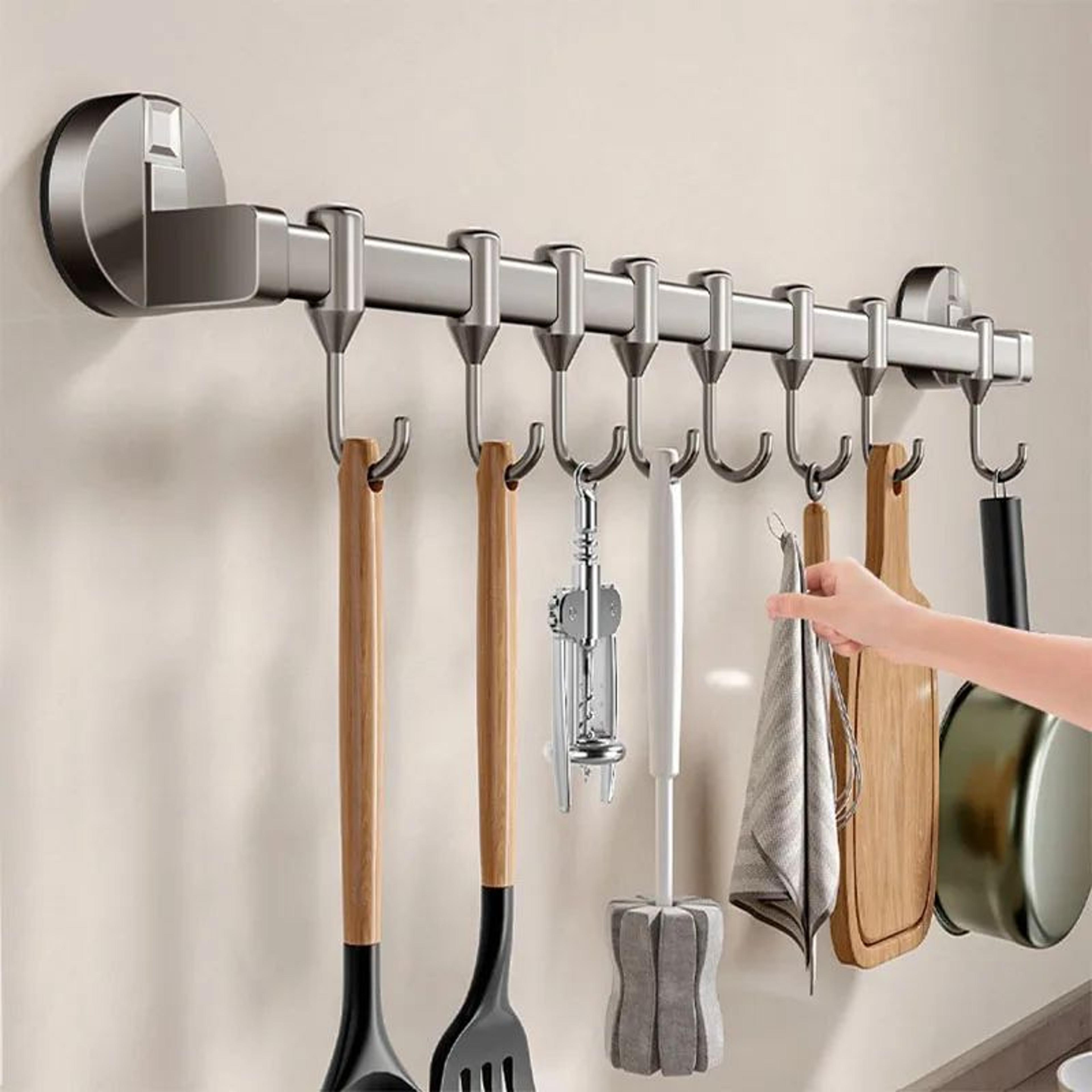 No Drill Kitchen Suction Cup Utensil Rack With Hooks 0