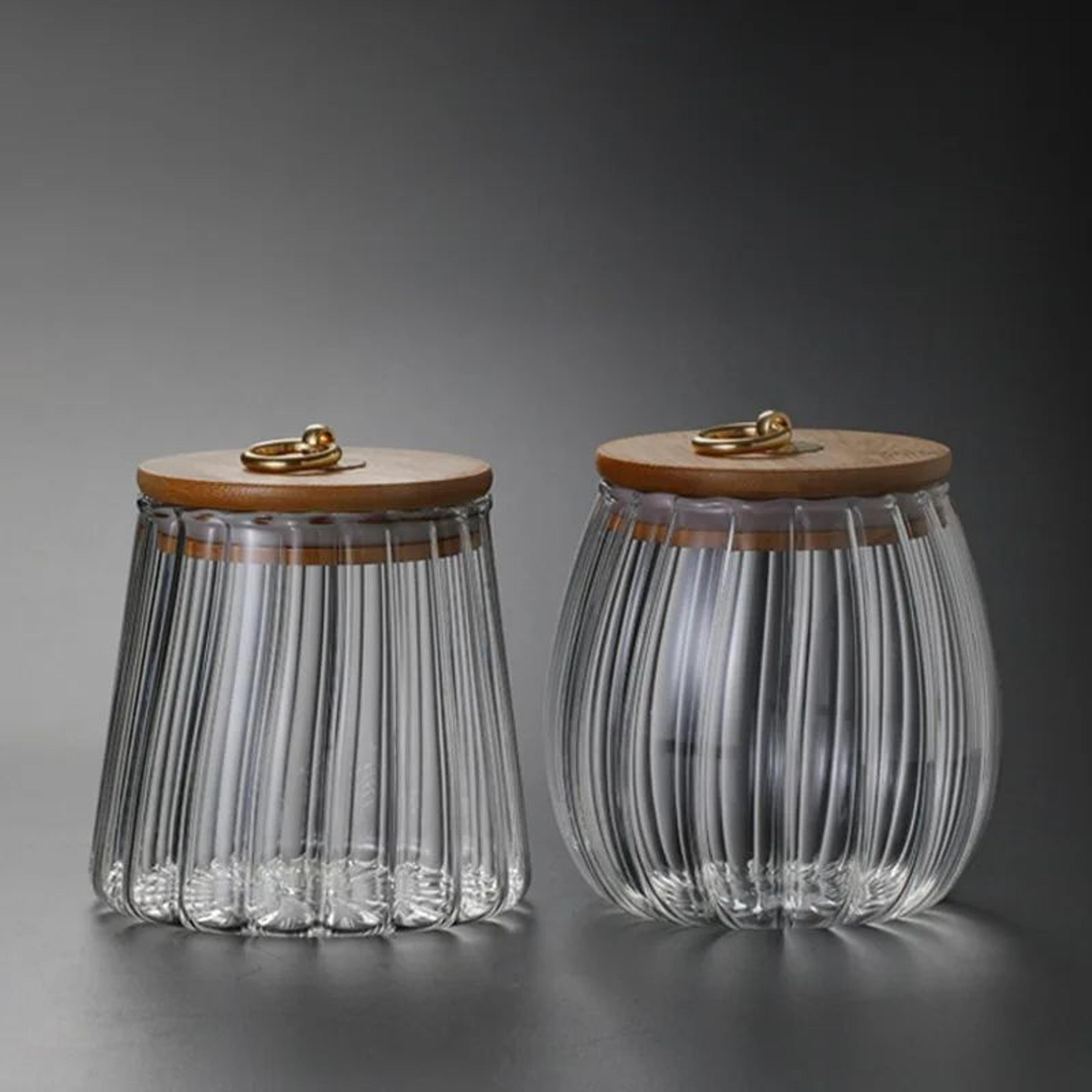 glass airtight food storage jar with wooden lid