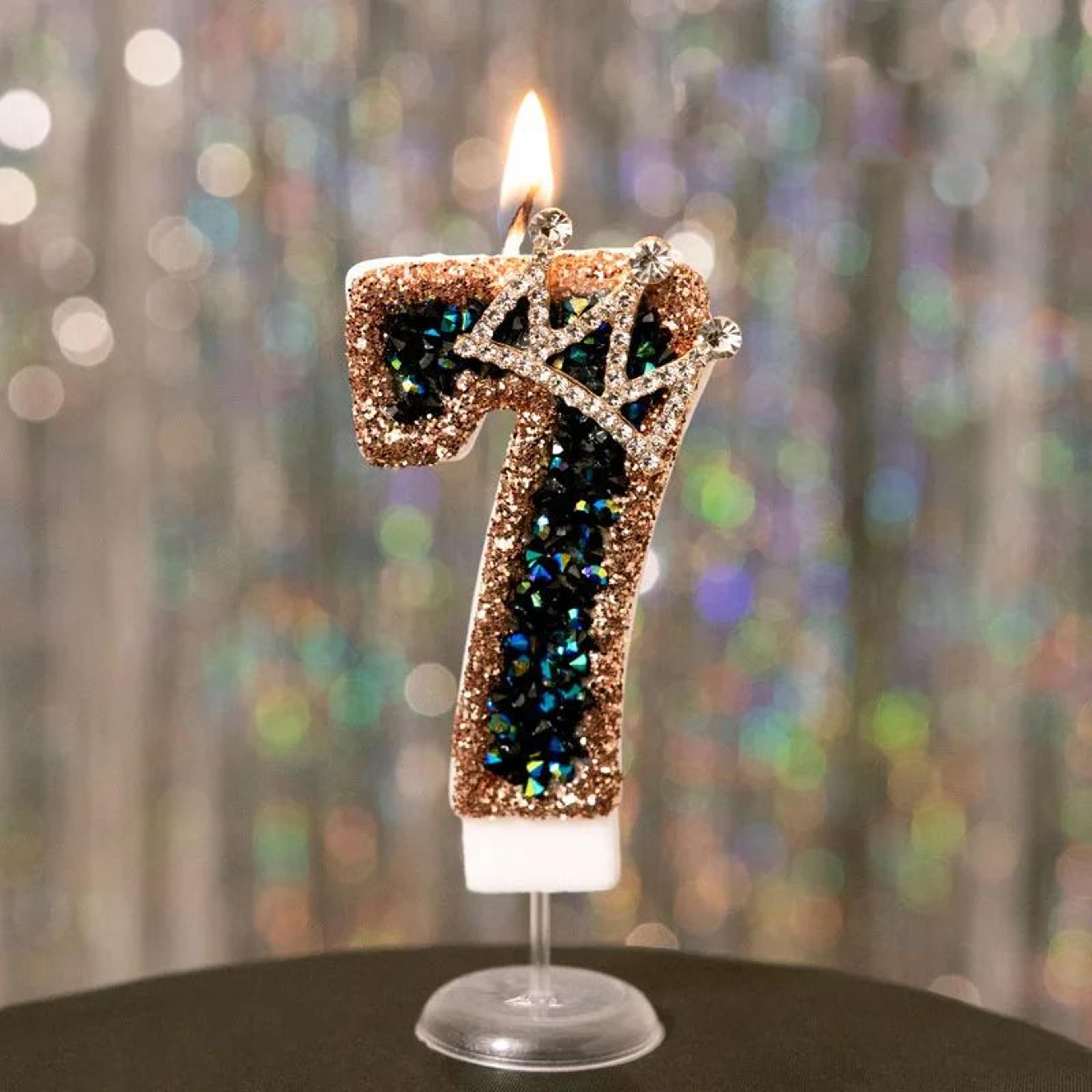 Luxury Rhinestone Crown Number Birthday Candle Cake Topper 12
