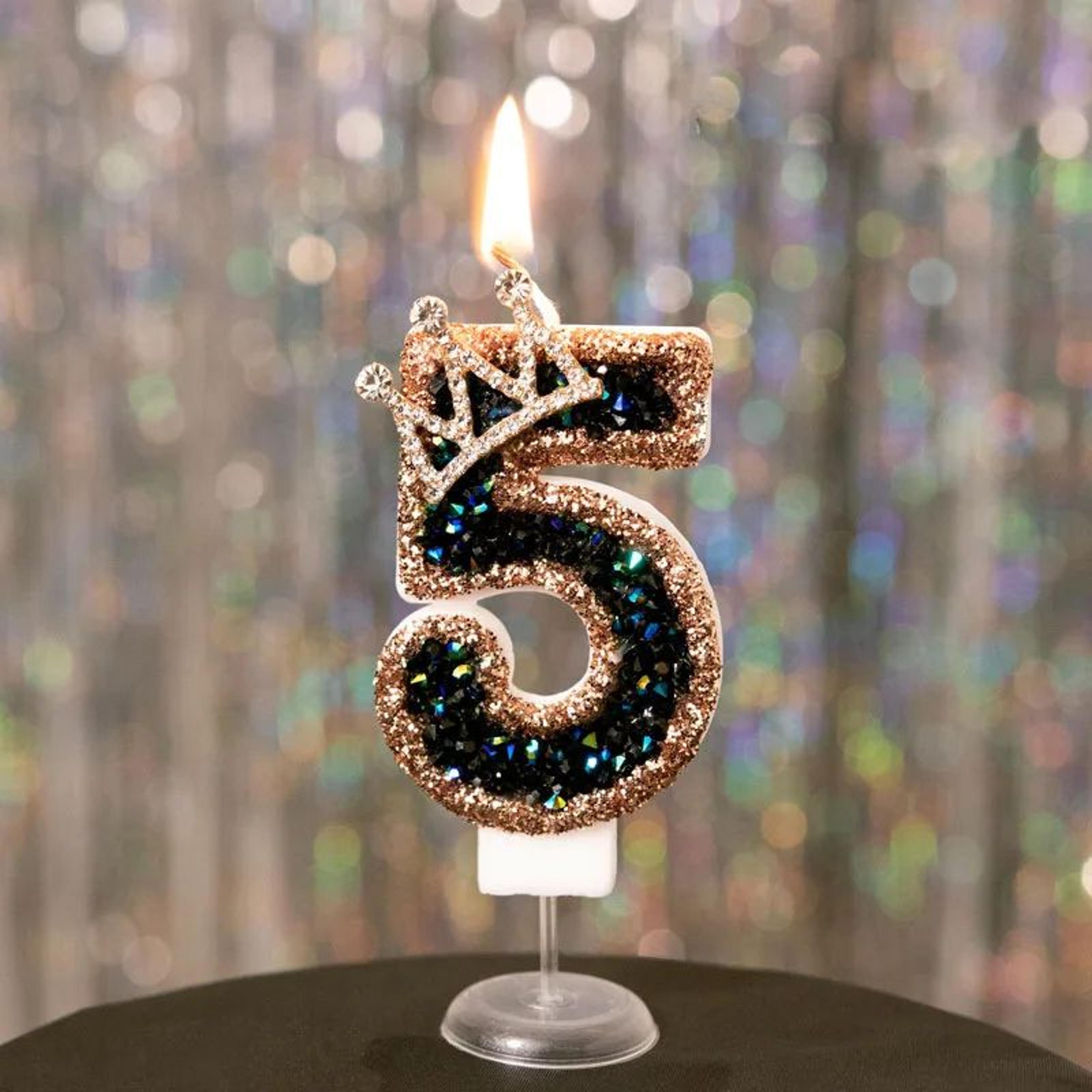 Luxury Rhinestone Crown Number Birthday Candle Cake Topper 10