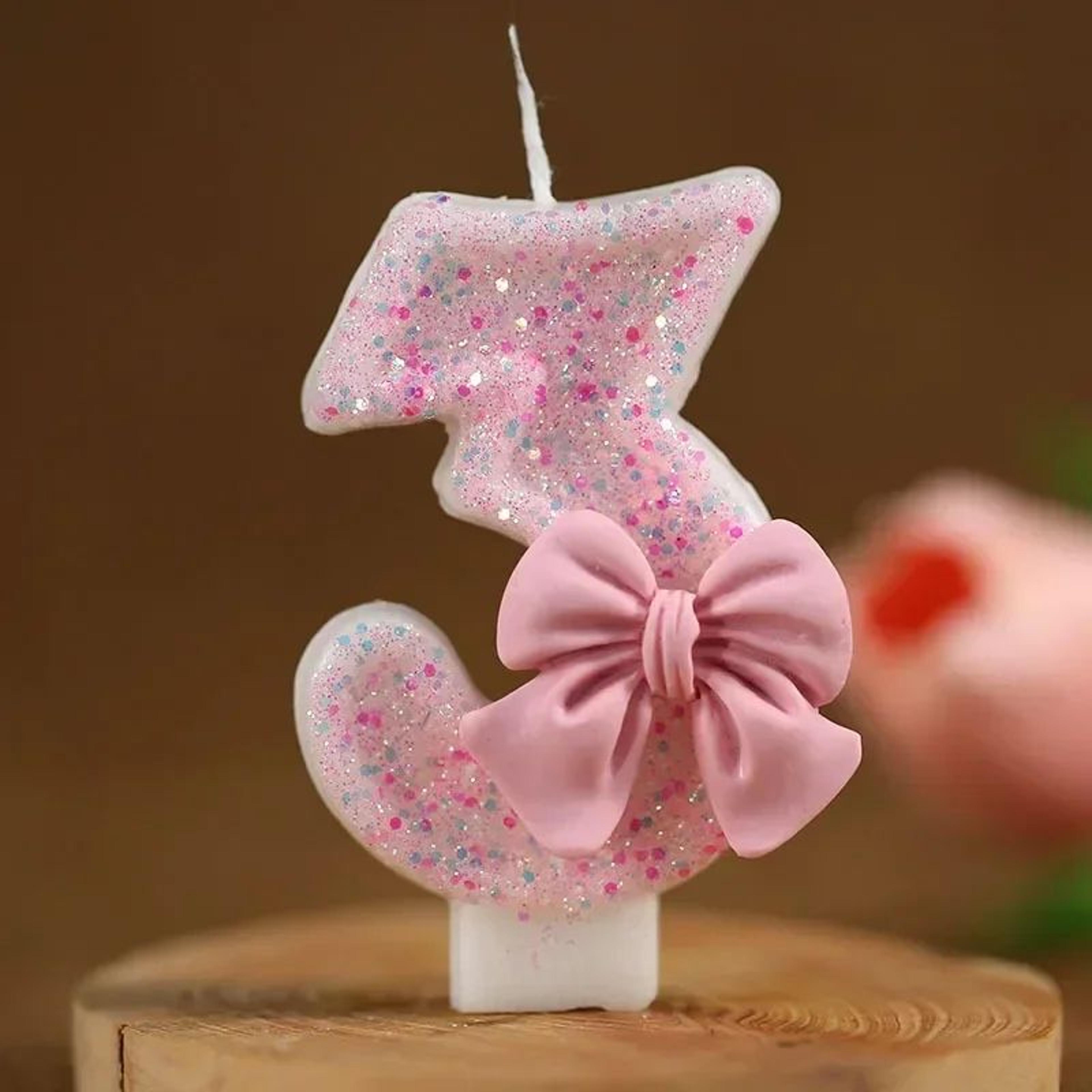 Pink Glitter 3D Number Birthday Candle Cake Topper 4