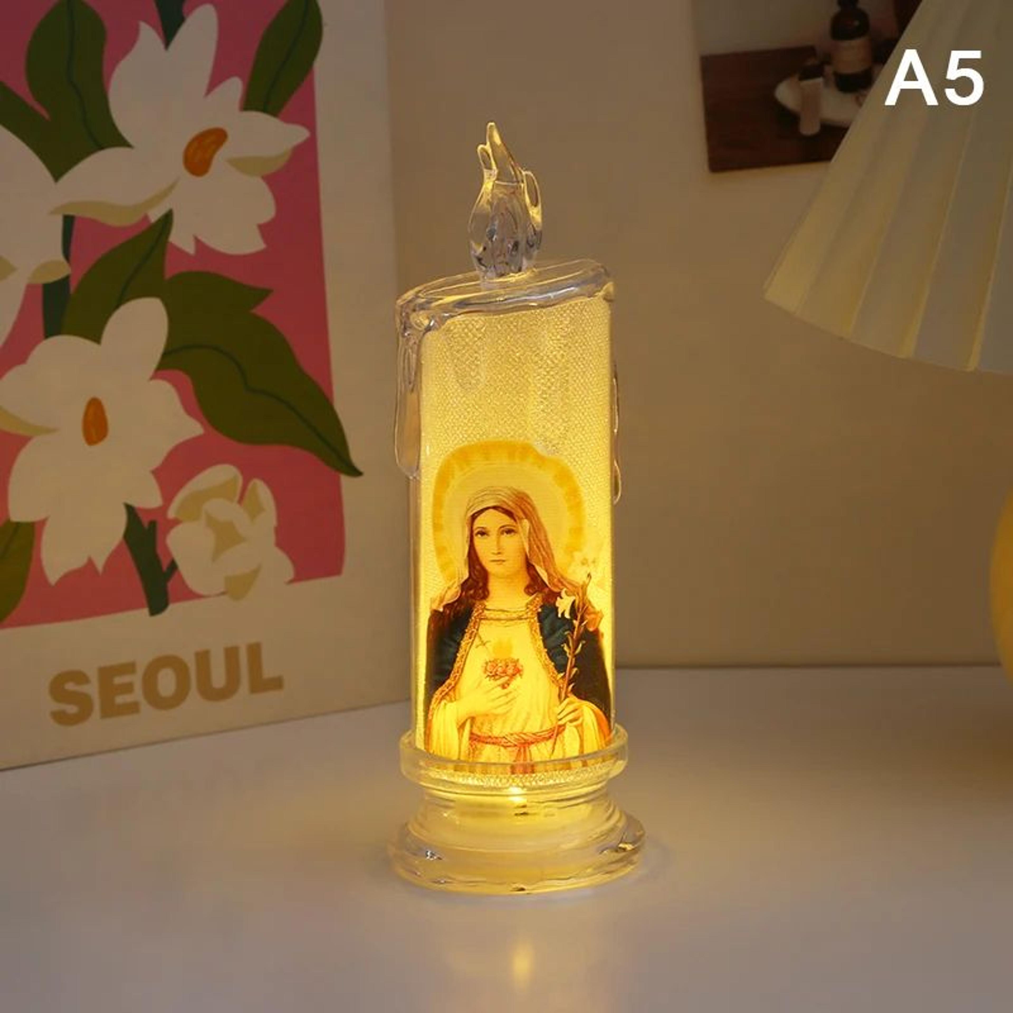 Flameless LED Prayer Candle With Jesus And Virgin Mary 10