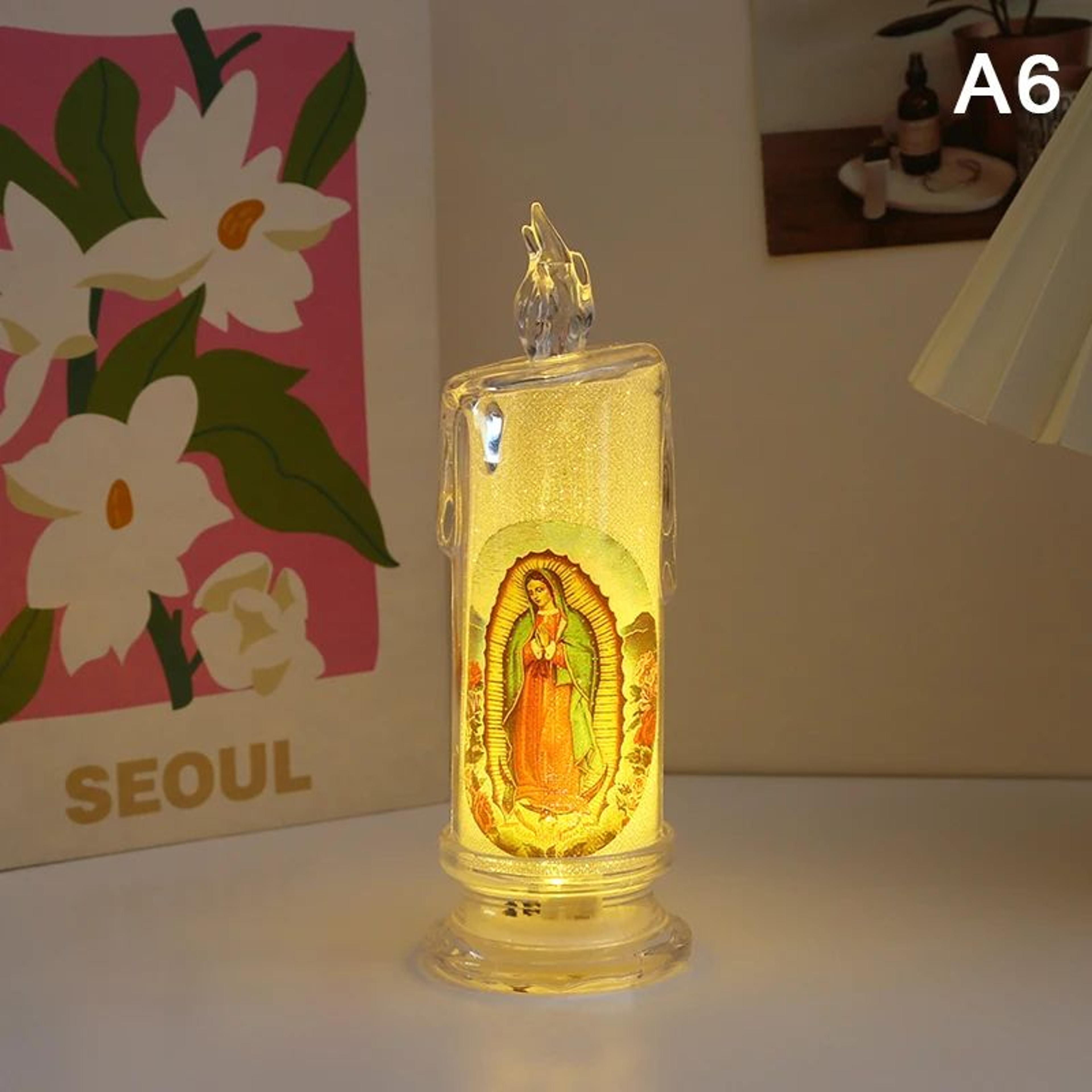 Flameless LED Prayer Candle With Jesus And Virgin Mary 11