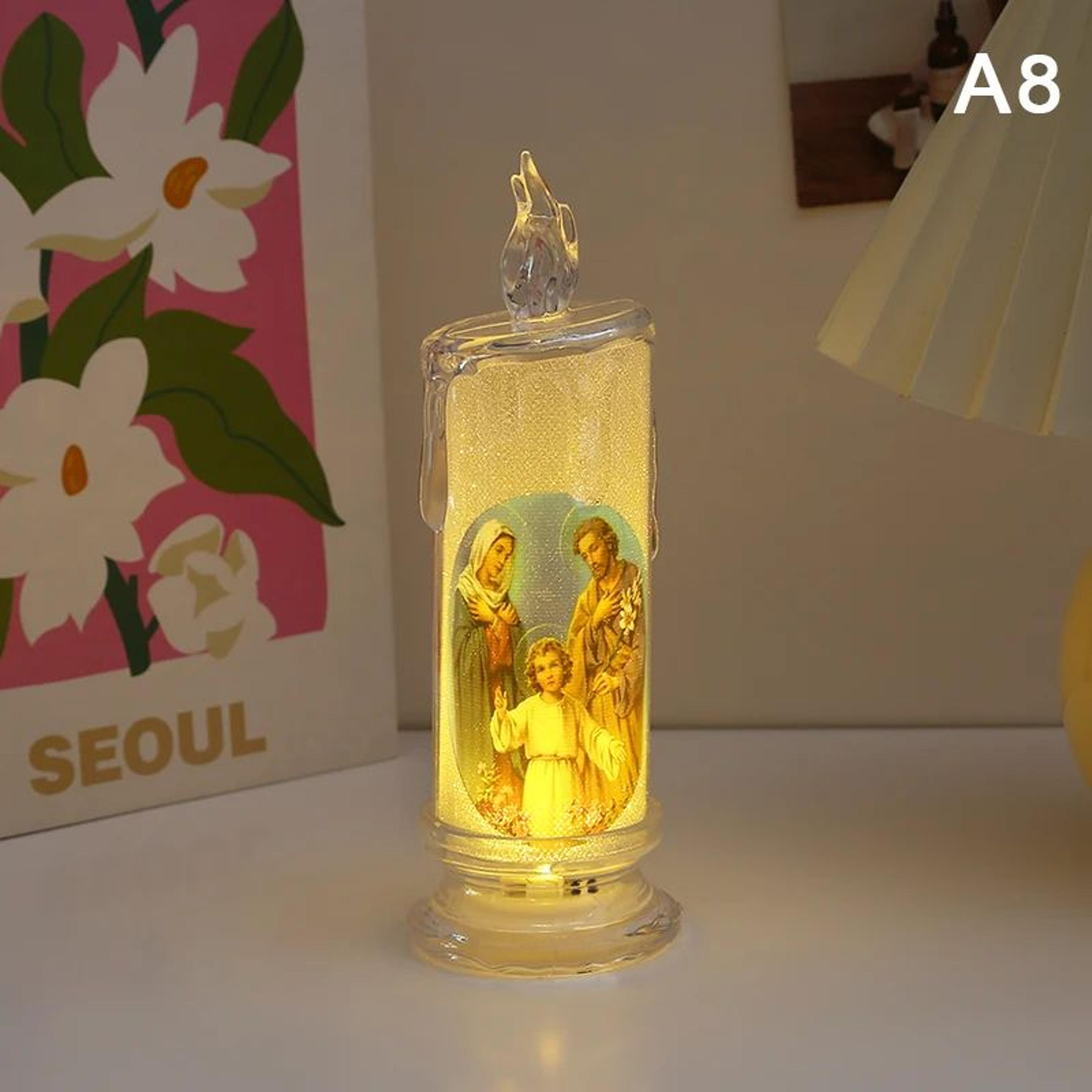 Flameless LED Prayer Candle With Jesus And Virgin Mary 13