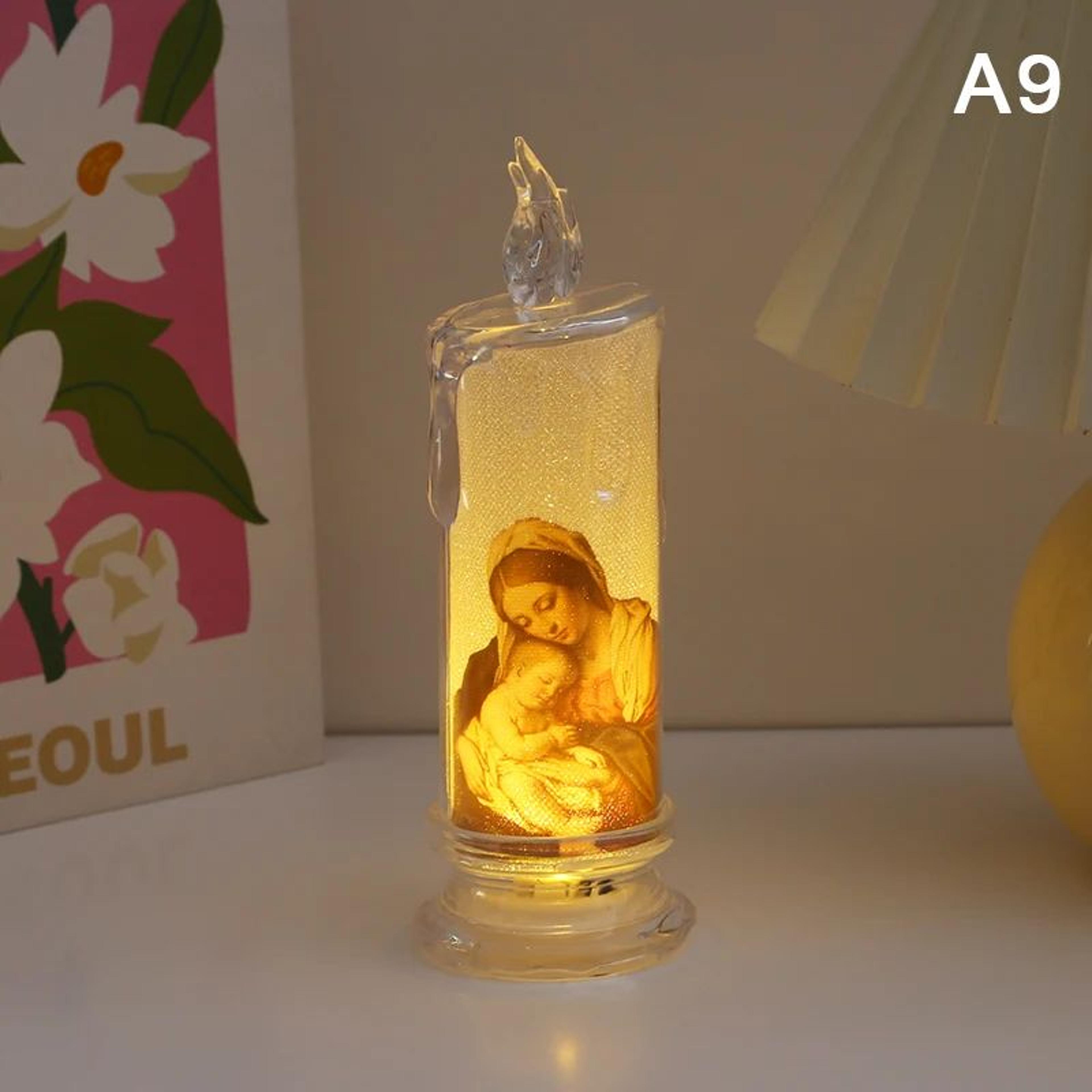 Flameless LED Prayer Candle With Jesus And Virgin Mary 14