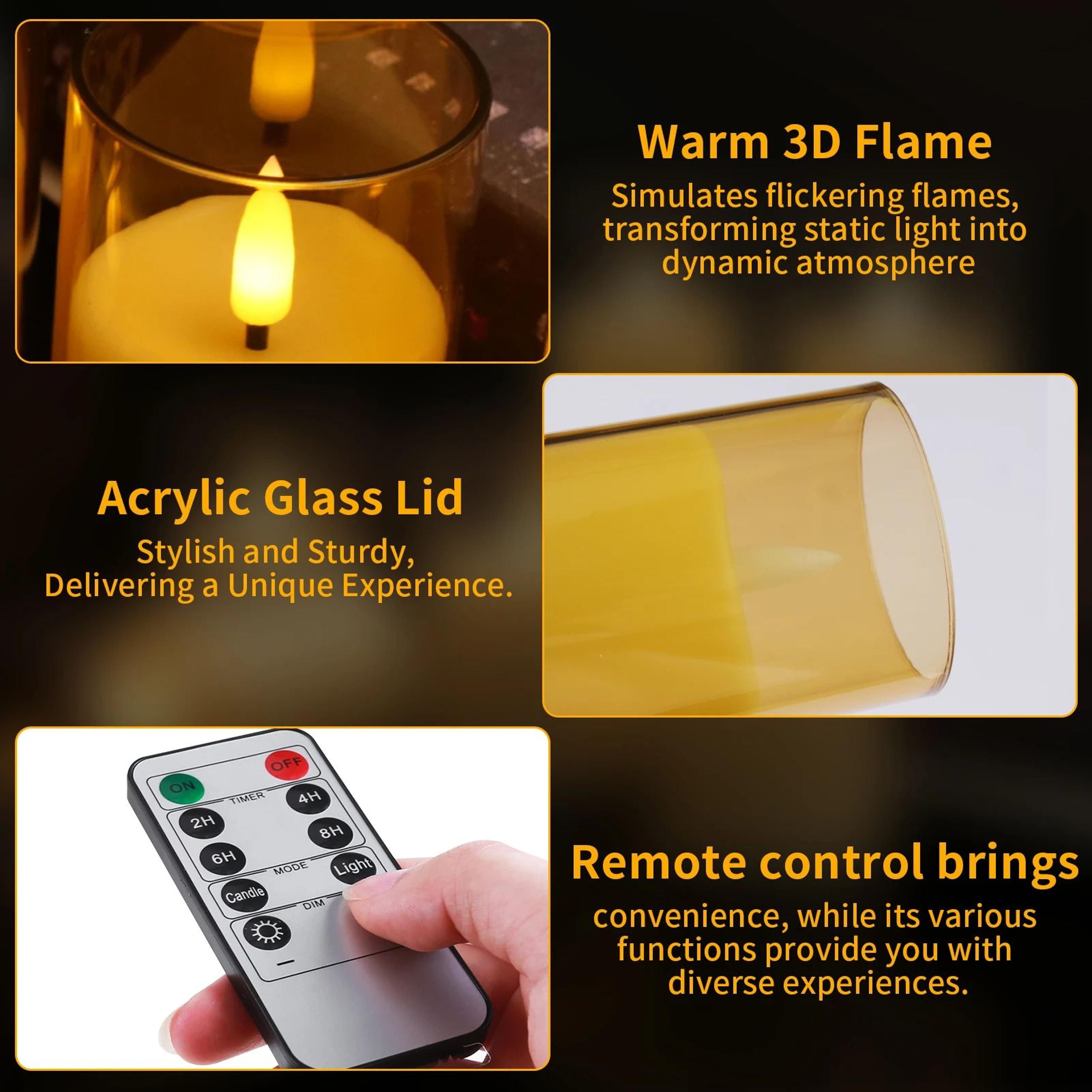 Flameless LED Candles With 3D Wick Remote Timer And Lampshade 3