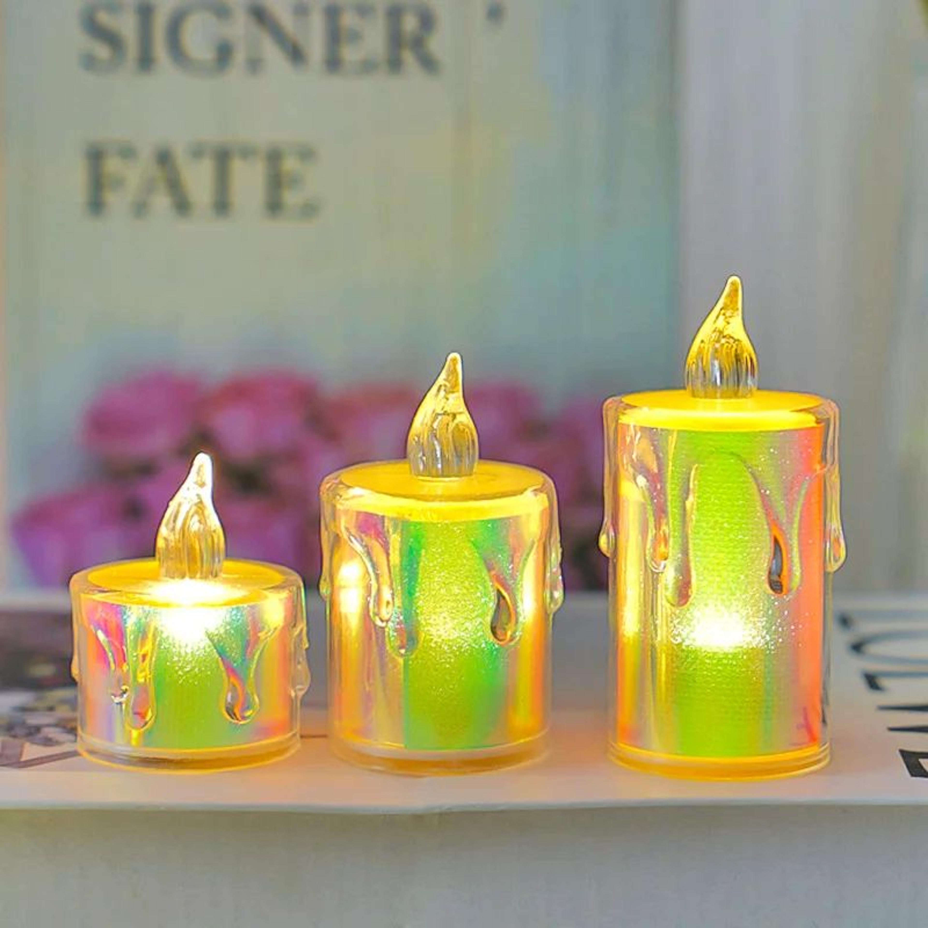 LED Flameless Acrylic Tealight Candles Battery Operated Flickering Decor Set 3