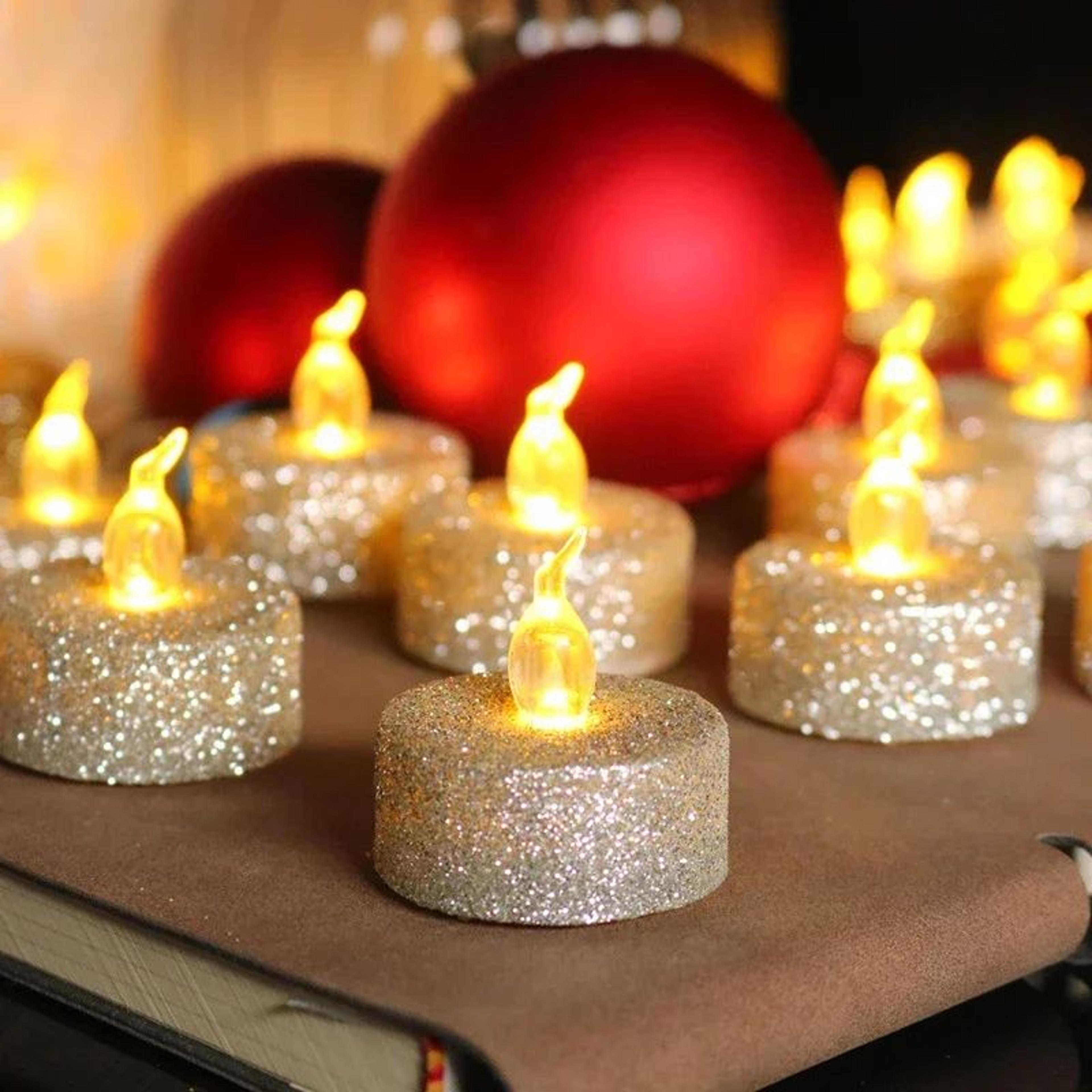 Gold Glitter Flameless LED Tealight Candles For Party And Wedding Decor 1