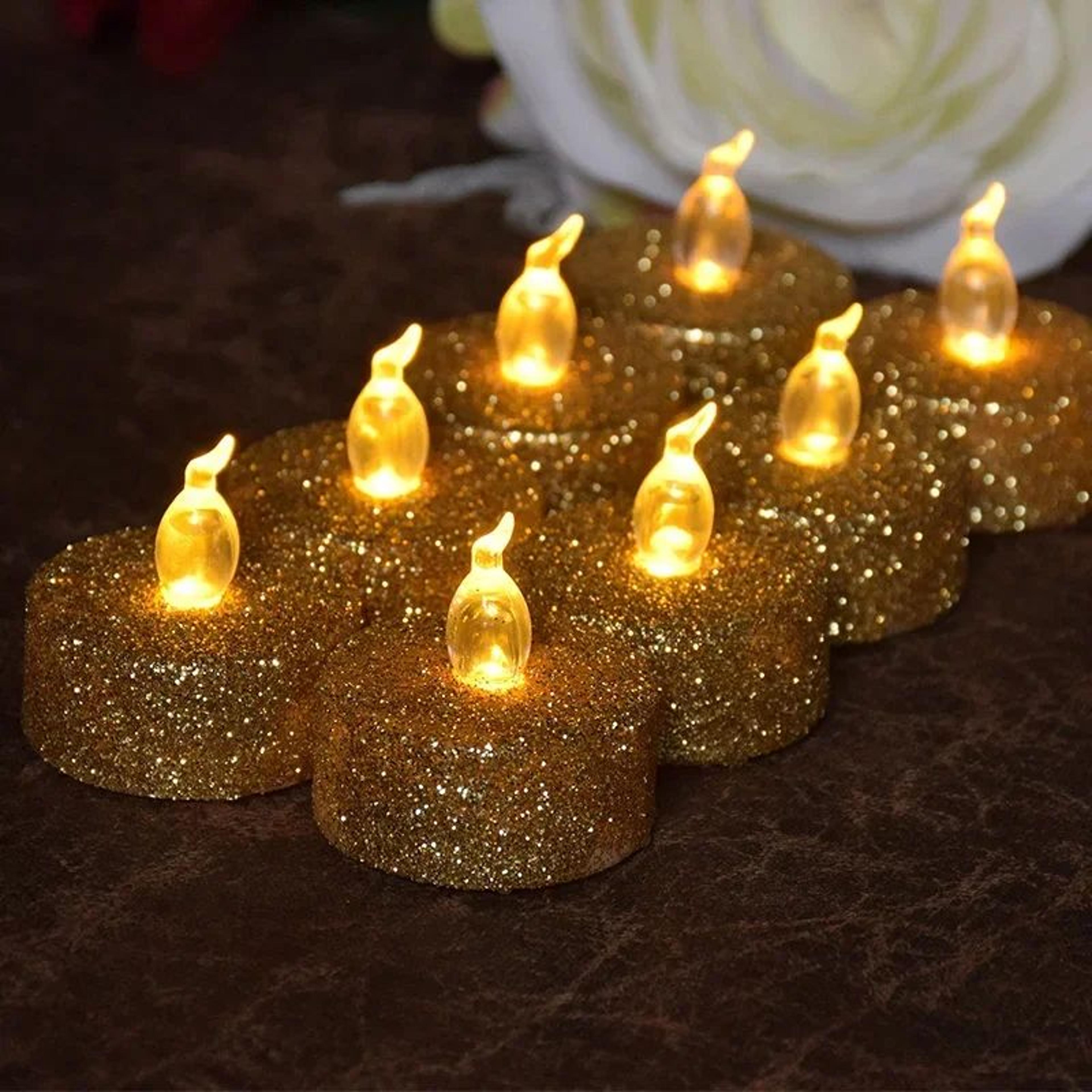 Gold Glitter Flameless LED Tealight Candles For Party And Wedding Decor 5