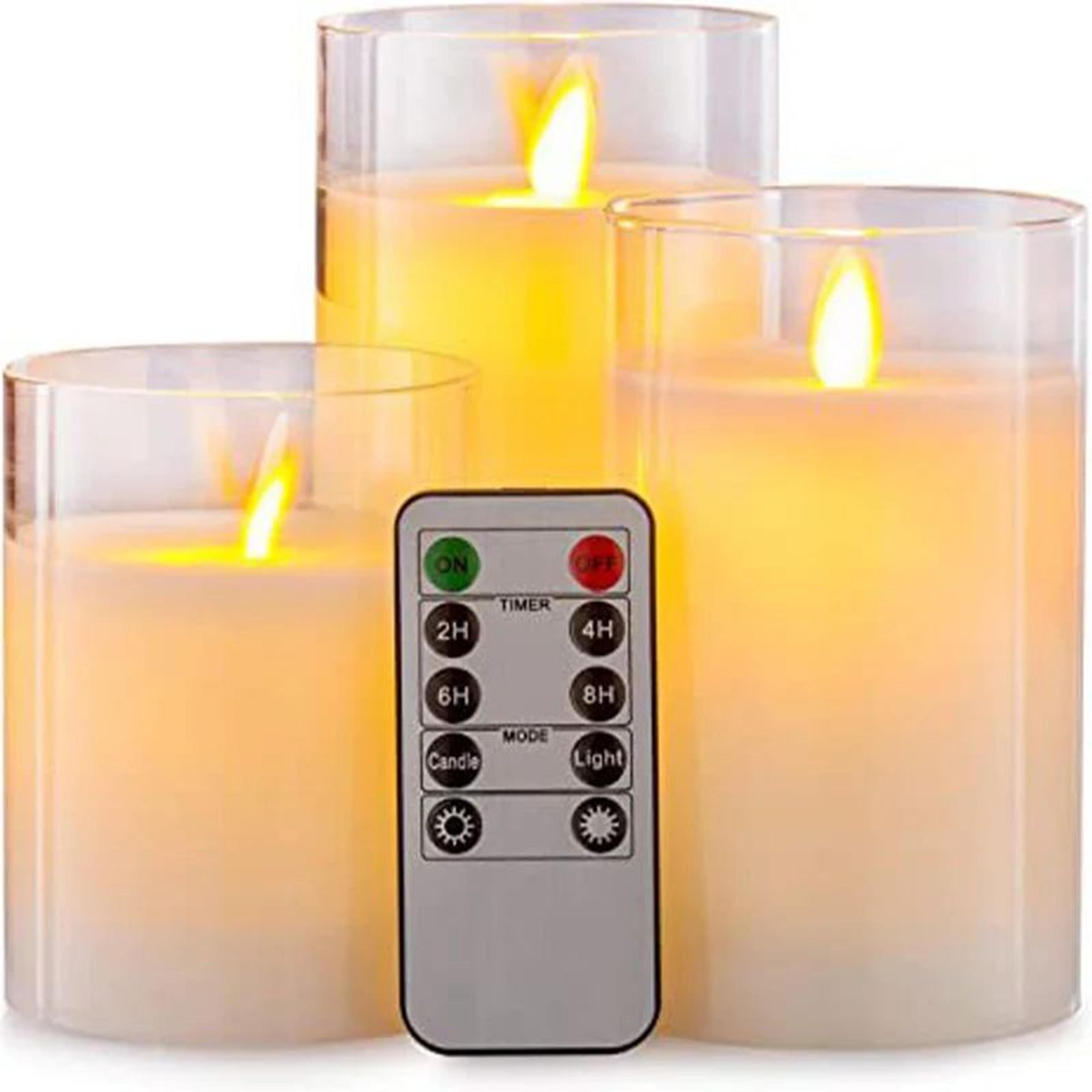 LED Glass Flameless Candle Set With Remote Control And Timer 5