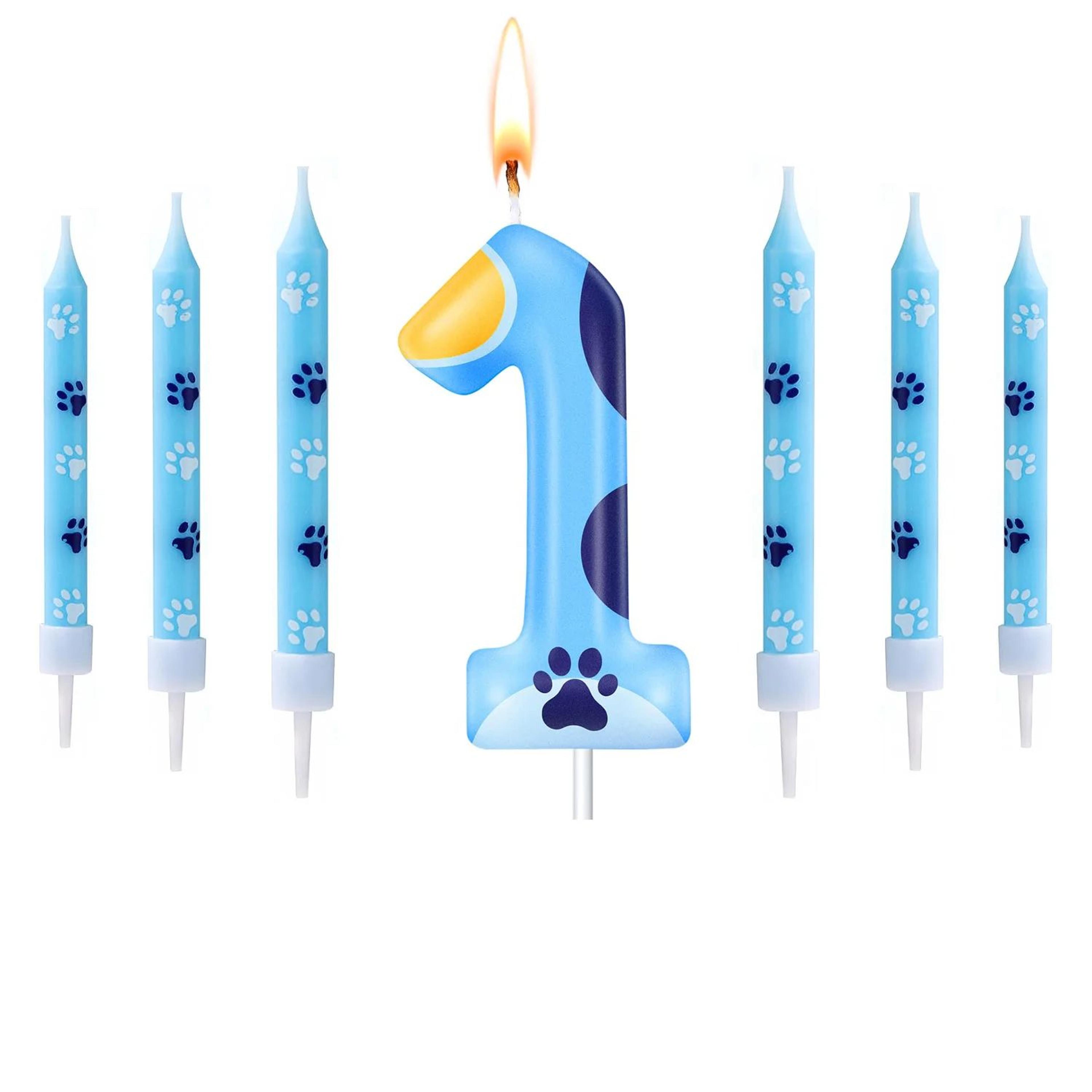 Blue Dog Paw Number Birthday Candle Cake Topper 7
