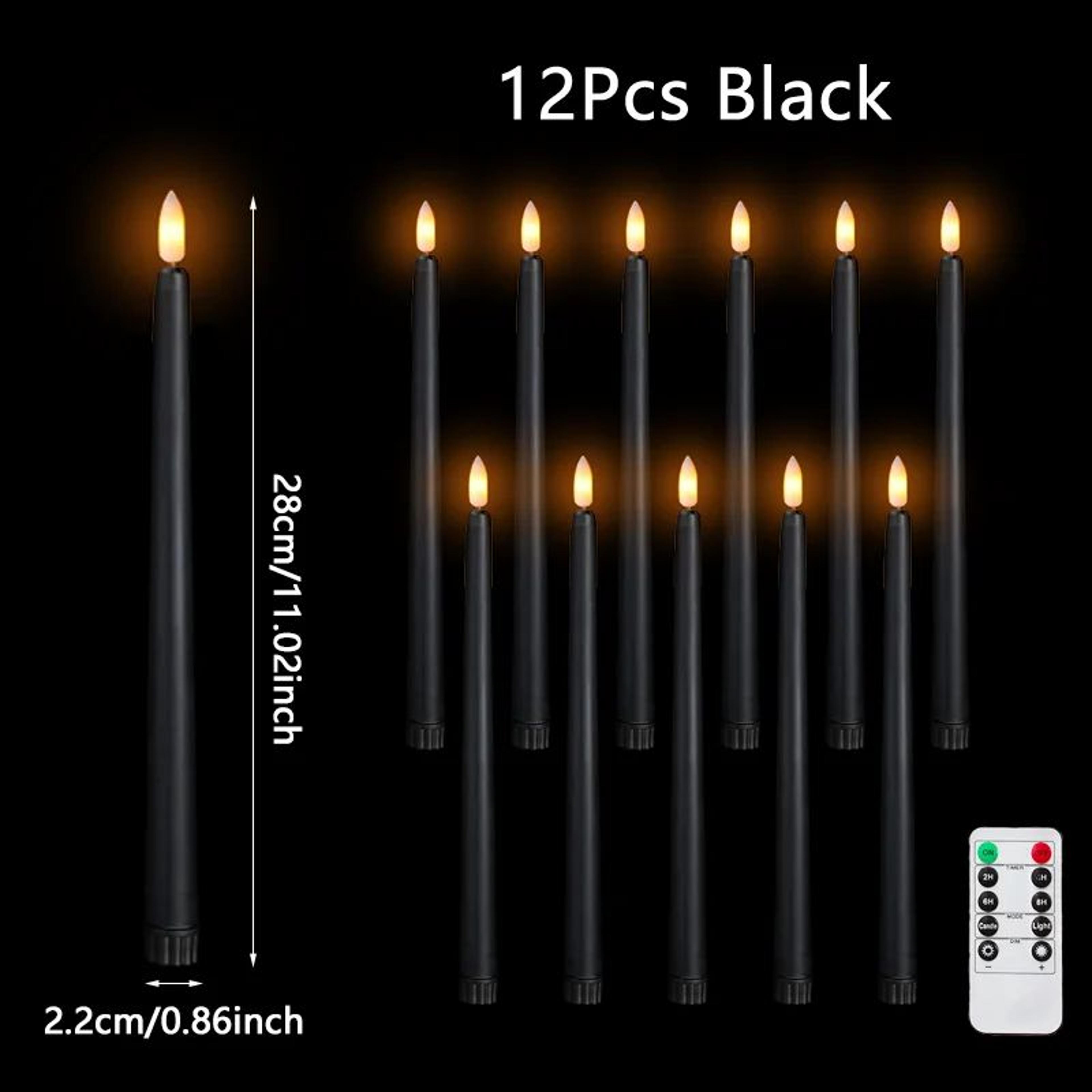 Flameless Black LED Taper Candles Battery Operated 6