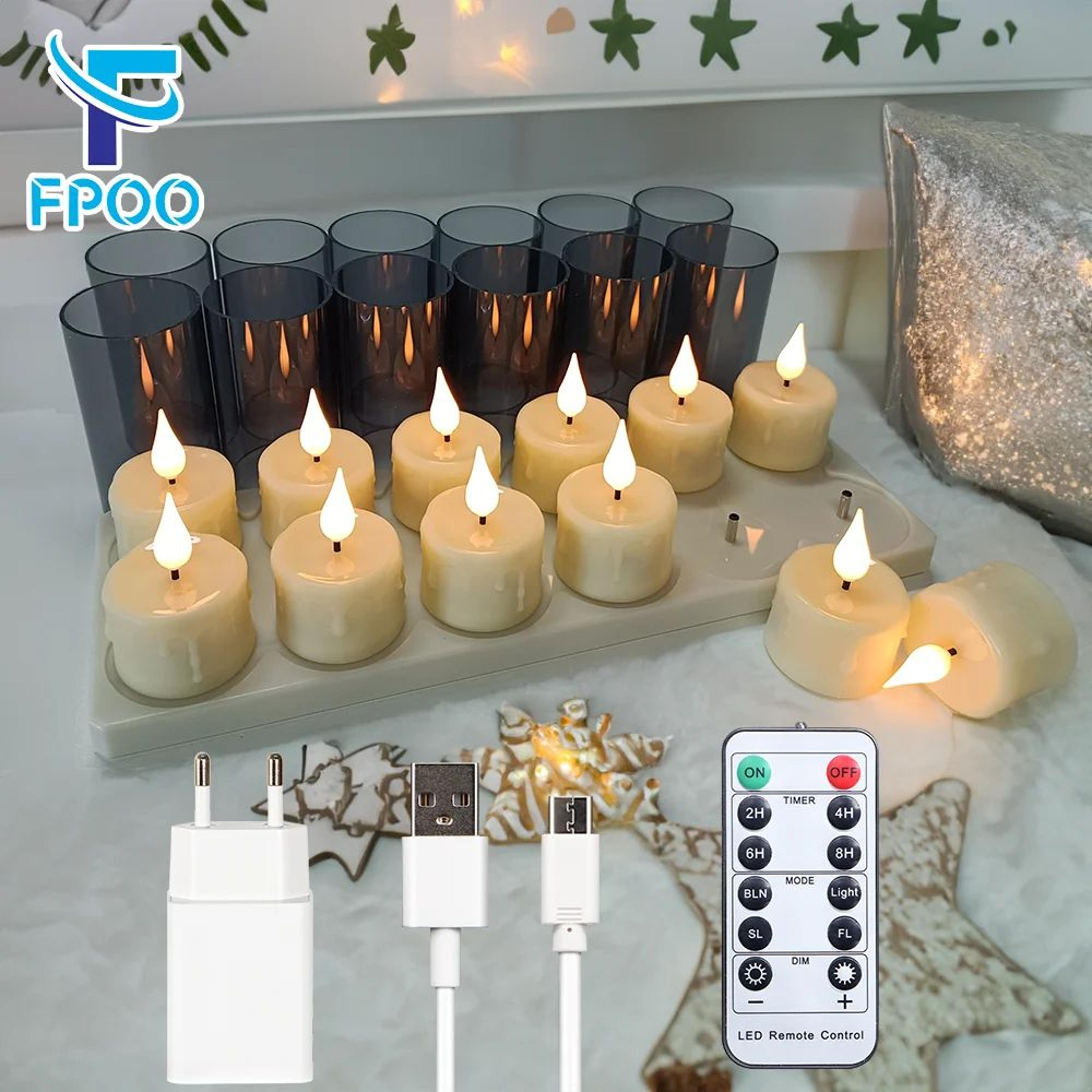 fpoo rechargeable flameless led tea light candles with remote