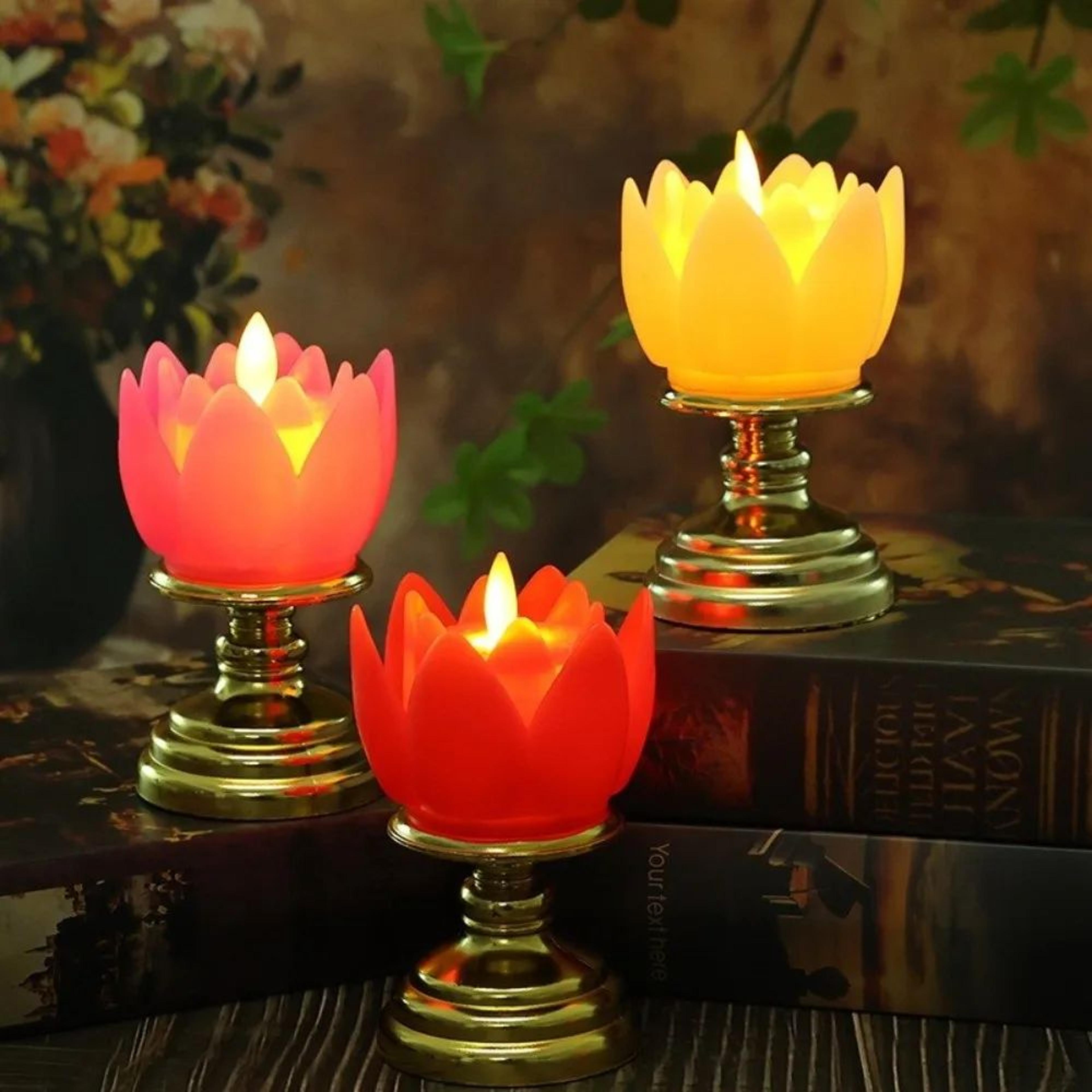 LED Lotus Prayer Candle Lamp Battery Operated 1