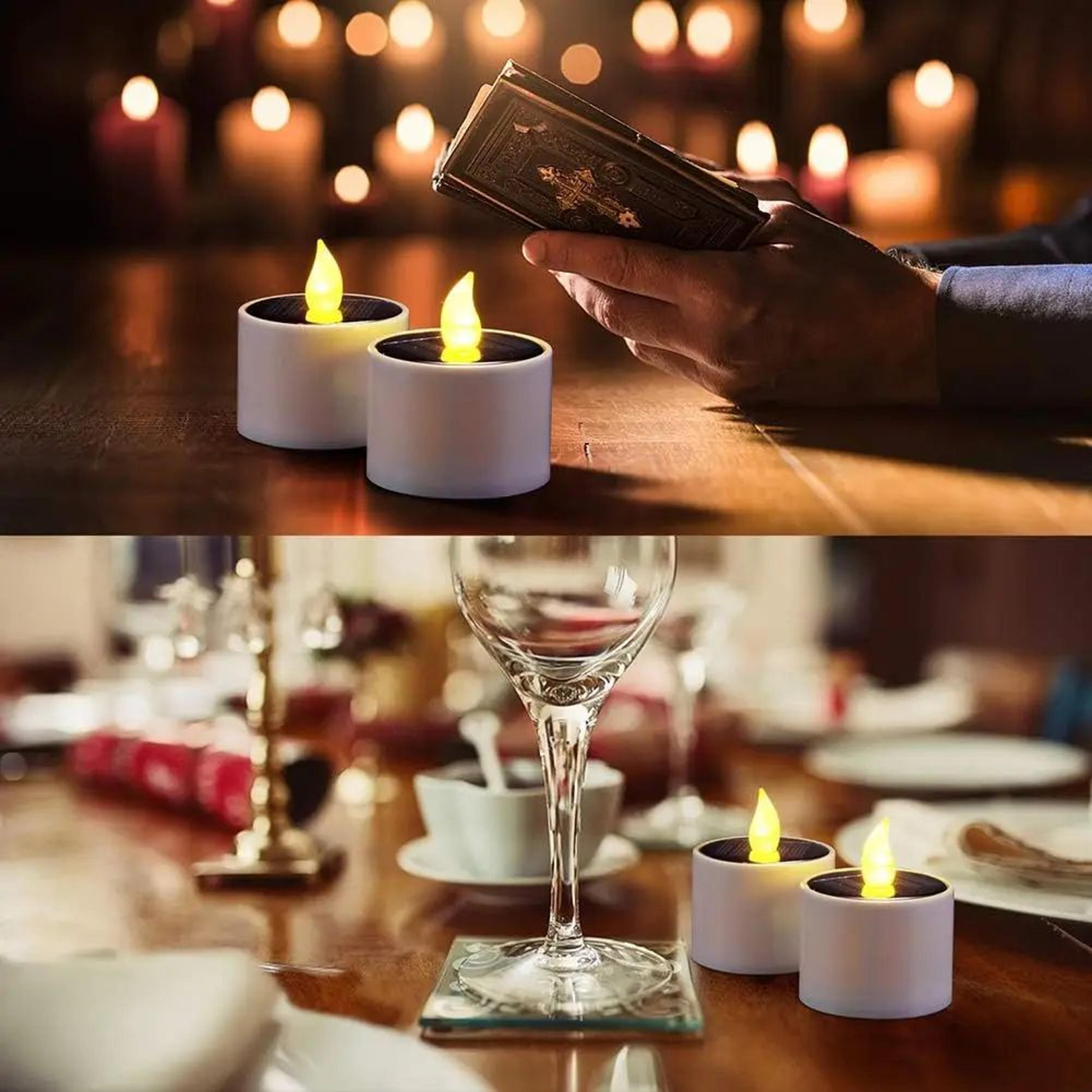 Solar Powered LED Tea Light Flickering Waterproof Decorative Candle 2