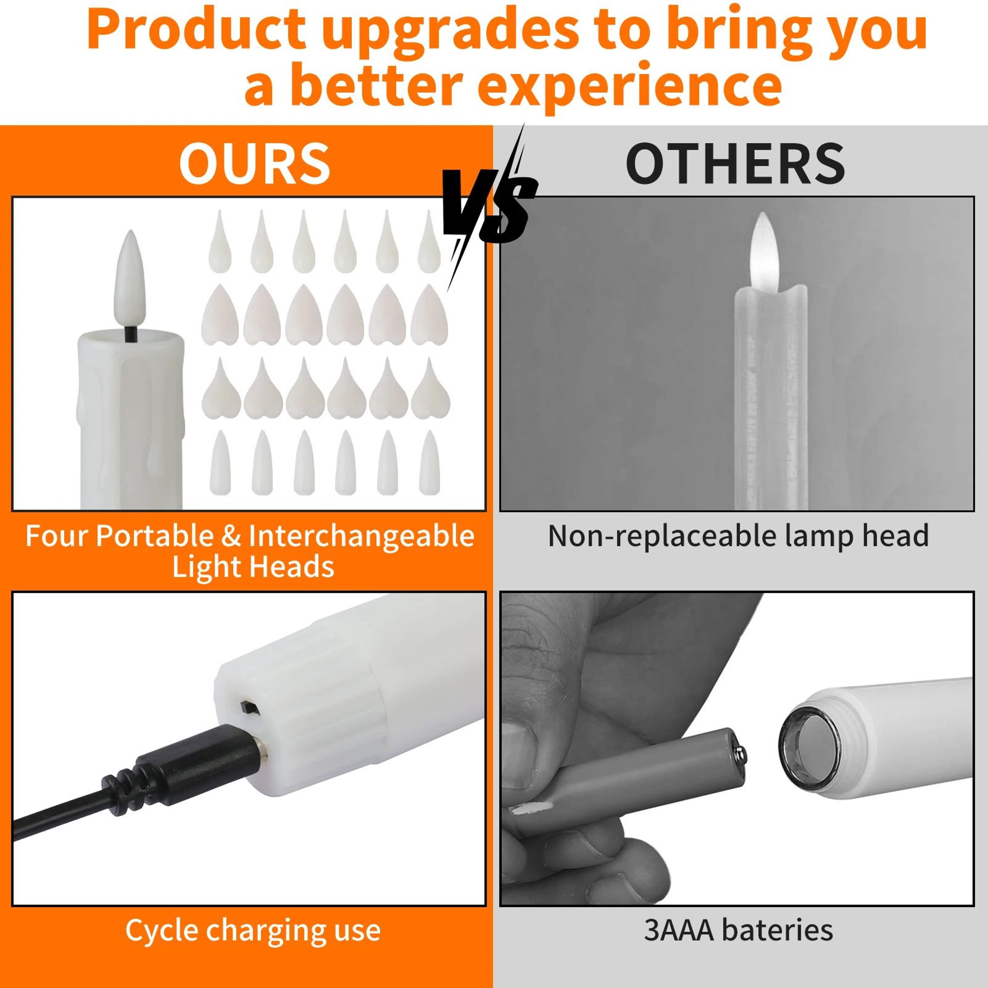 6 Piece USB Rechargeable LED Taper Candles With Remote And Timer 3
