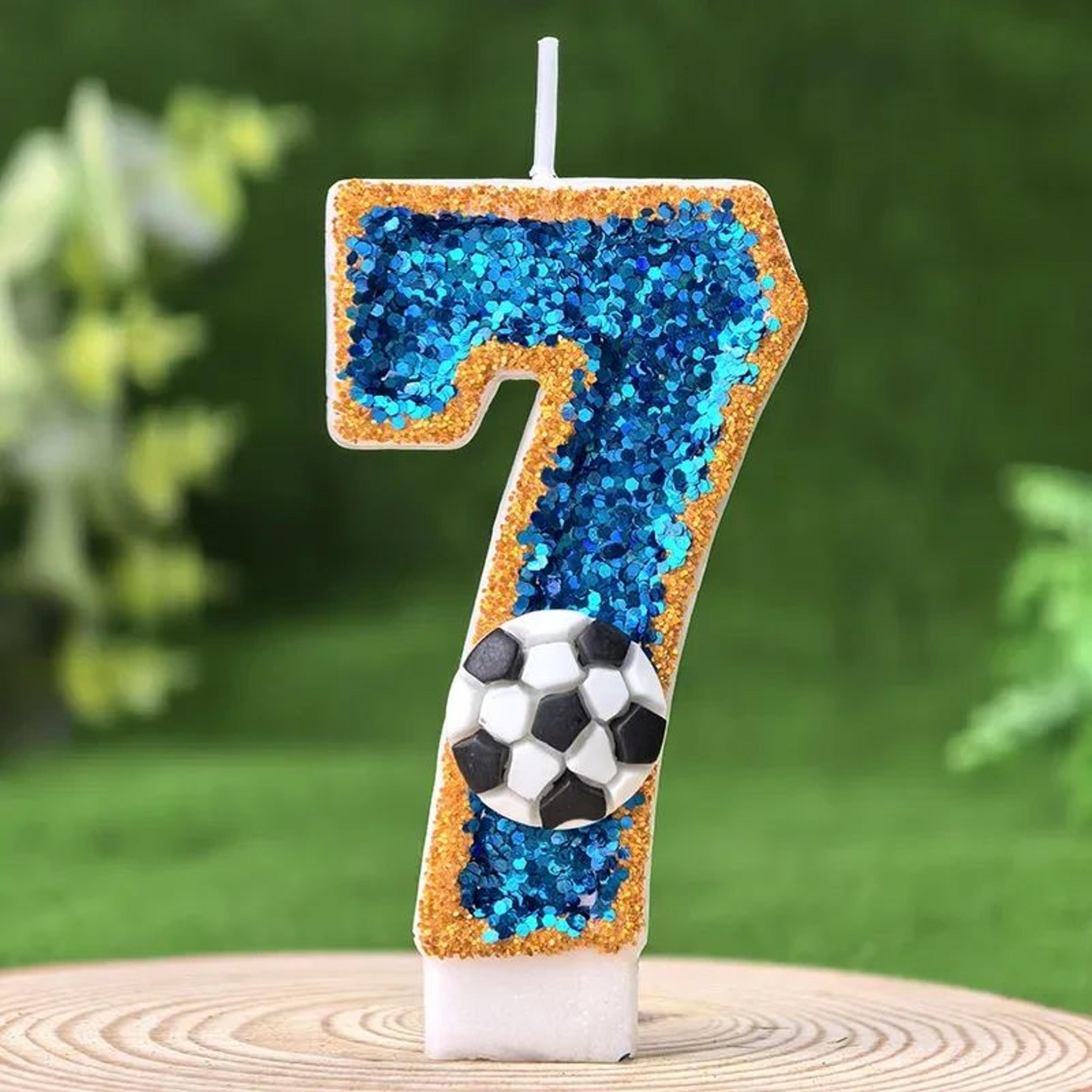 Soccer Number Birthday Cake Candle Green Glitter Design 9