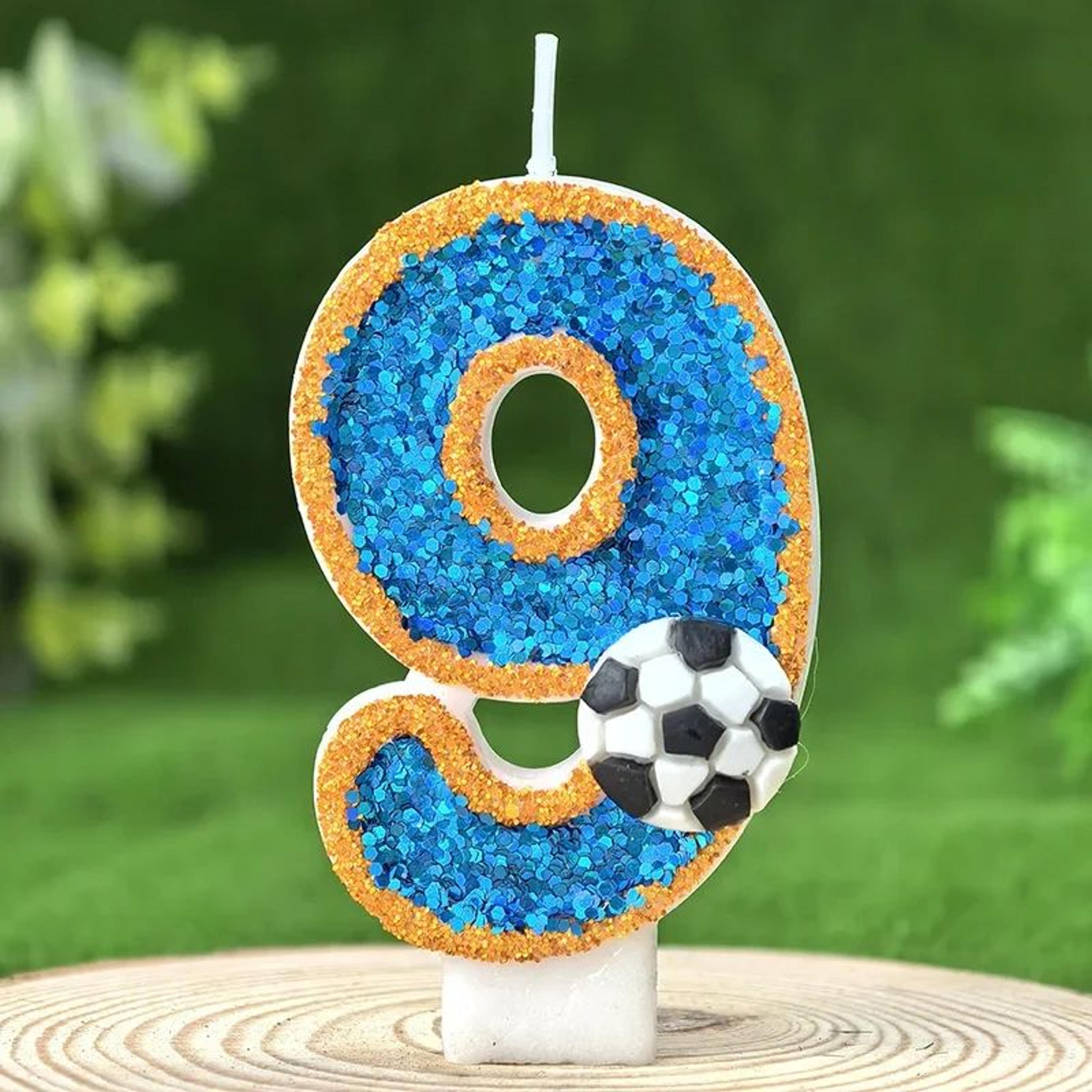 Soccer Number Birthday Cake Candle Green Glitter Design 11