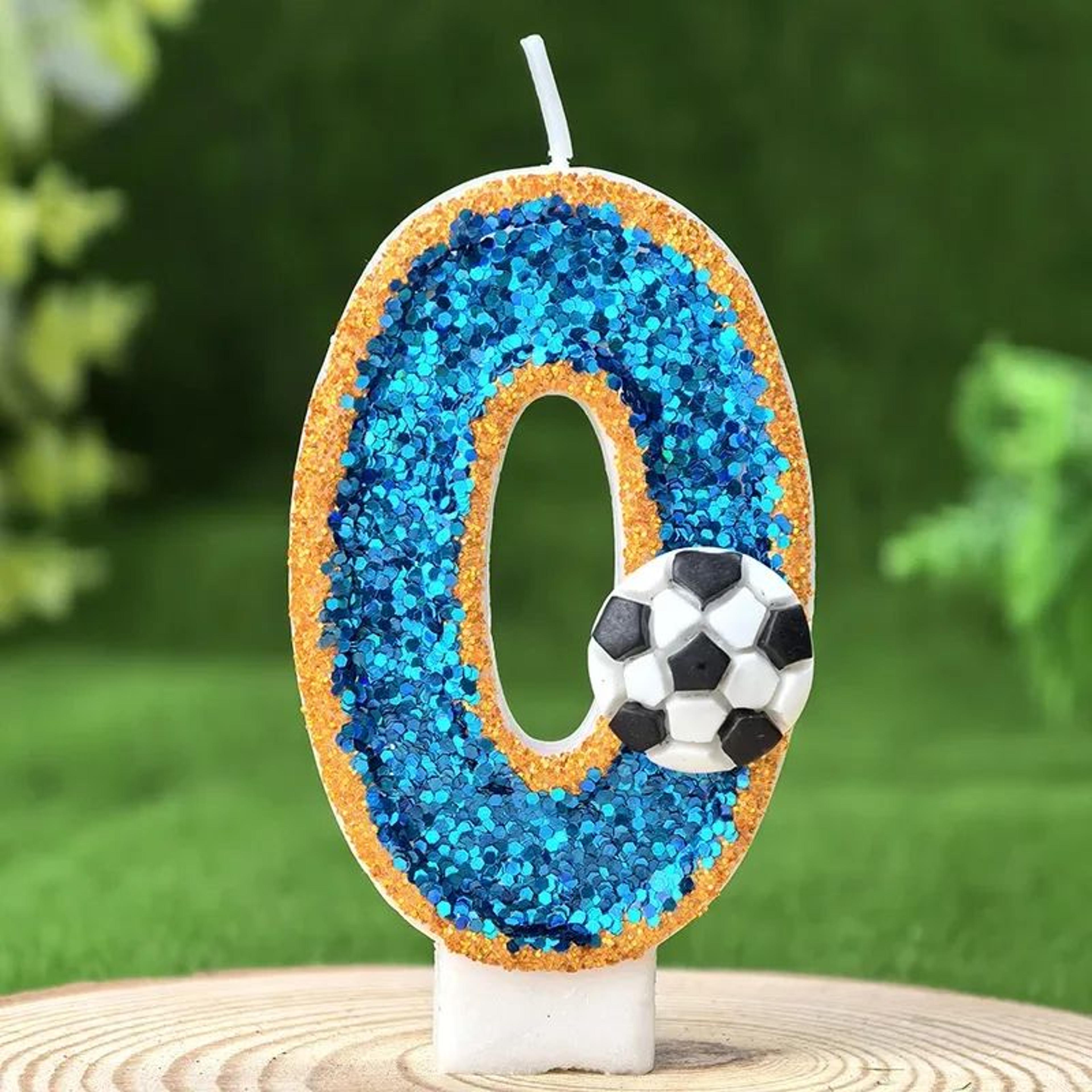 Soccer Number Birthday Cake Candle Green Glitter Design 2