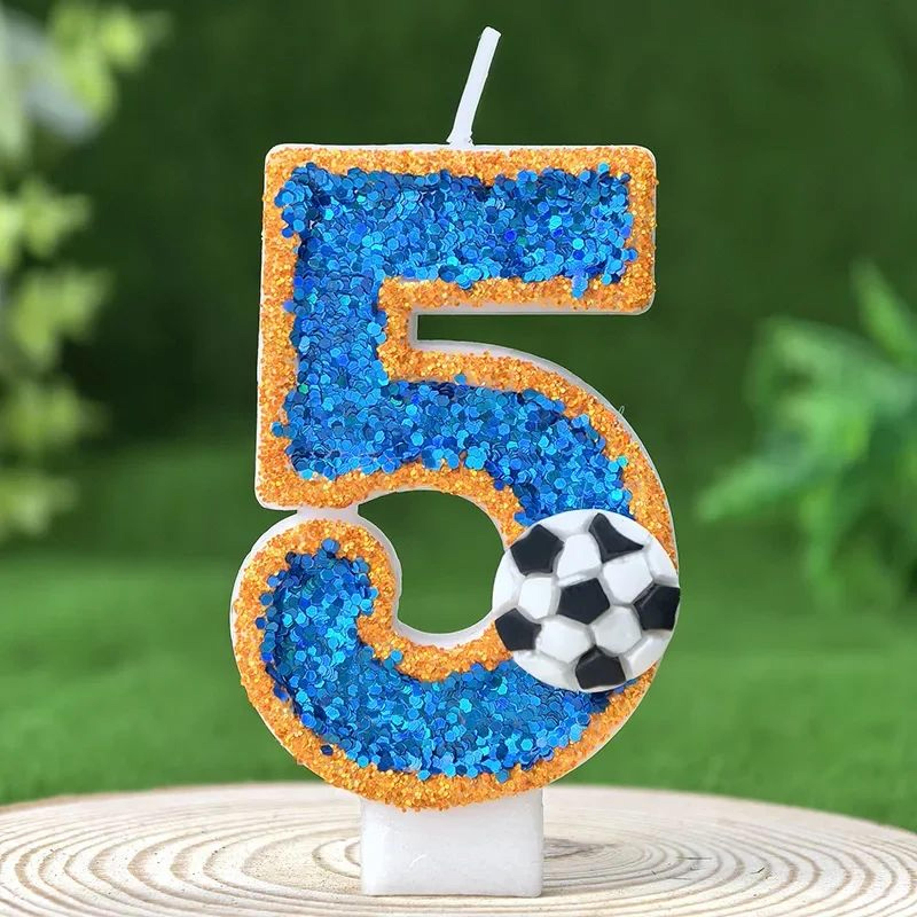 Soccer Number Birthday Cake Candle Green Glitter Design 7