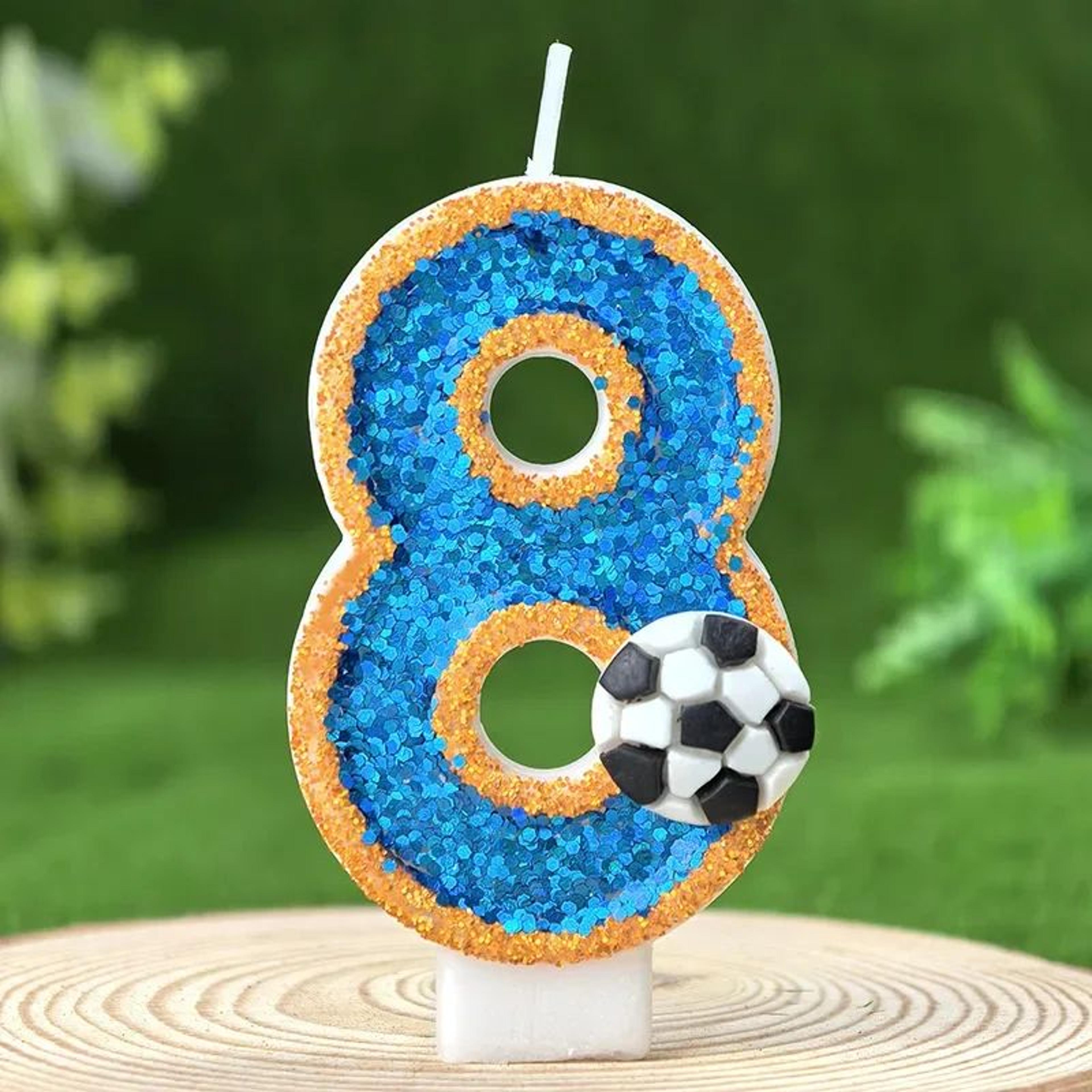 Soccer Number Birthday Cake Candle Green Glitter Design 10