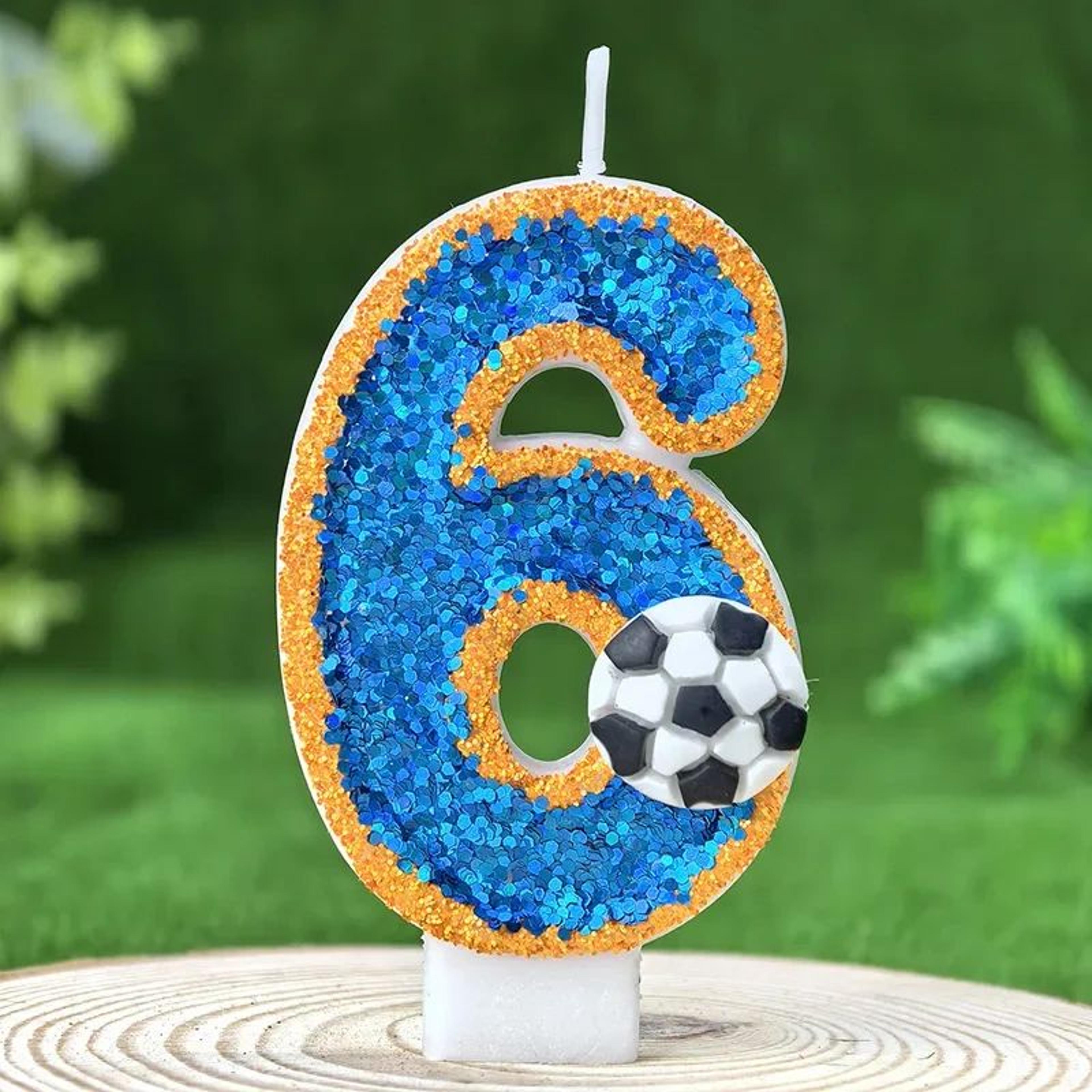 Soccer Number Birthday Cake Candle Green Glitter Design 8