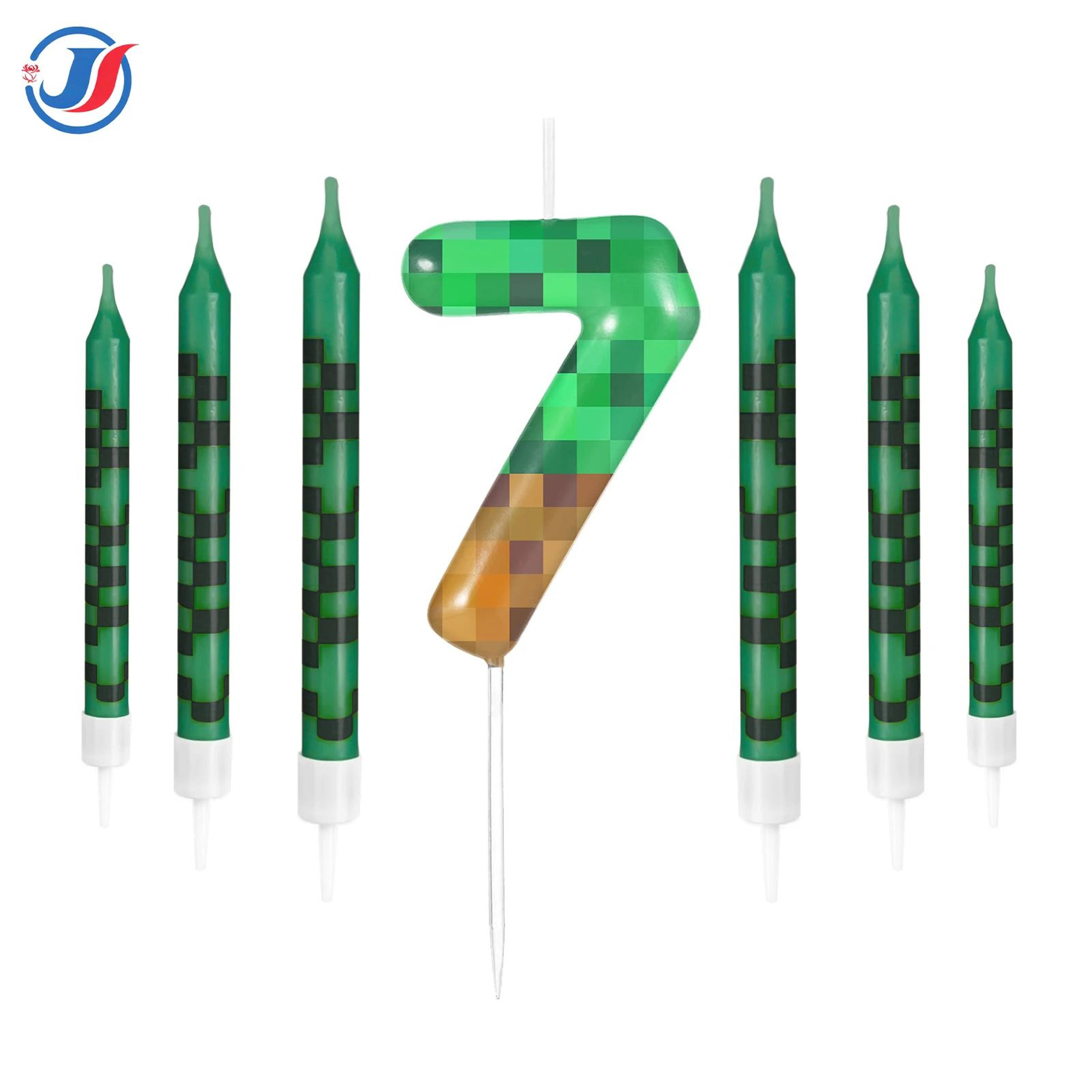 7 Piece Retro Pixel Birthday Cake Candle Topper Set 13