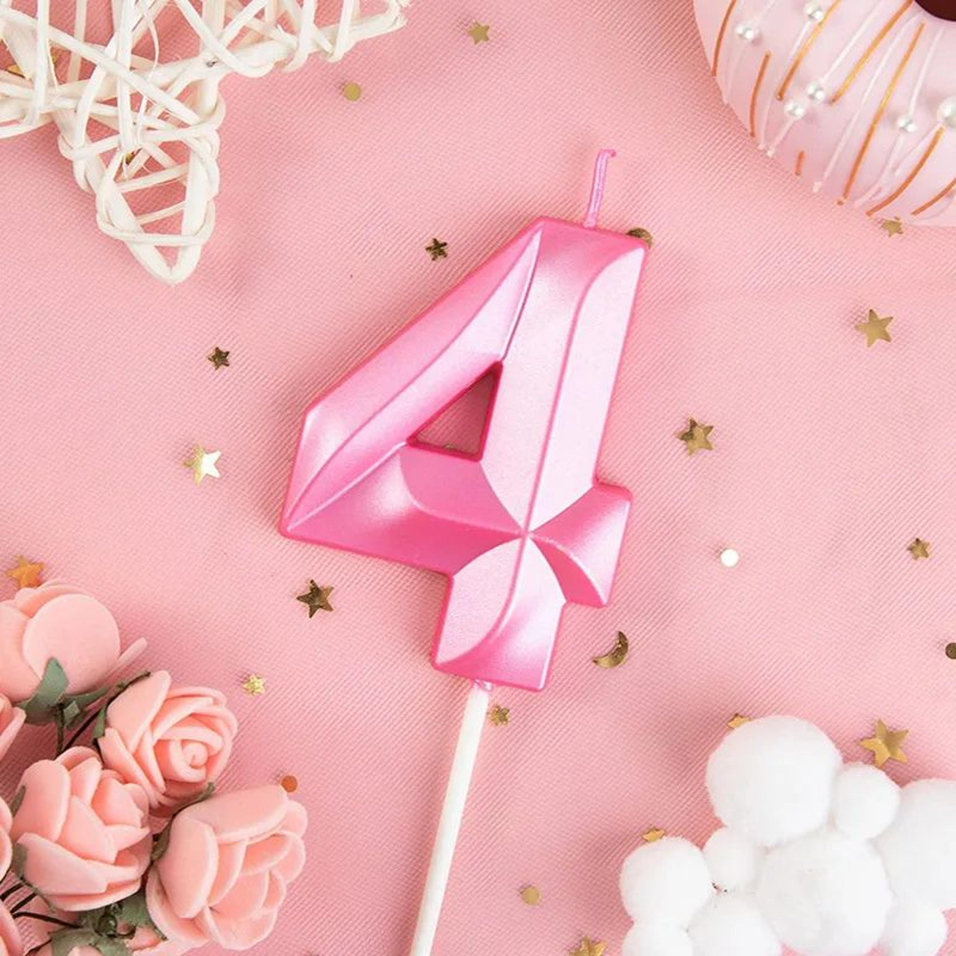 Gold Trim Pink Number Birthday Cake Candle 3