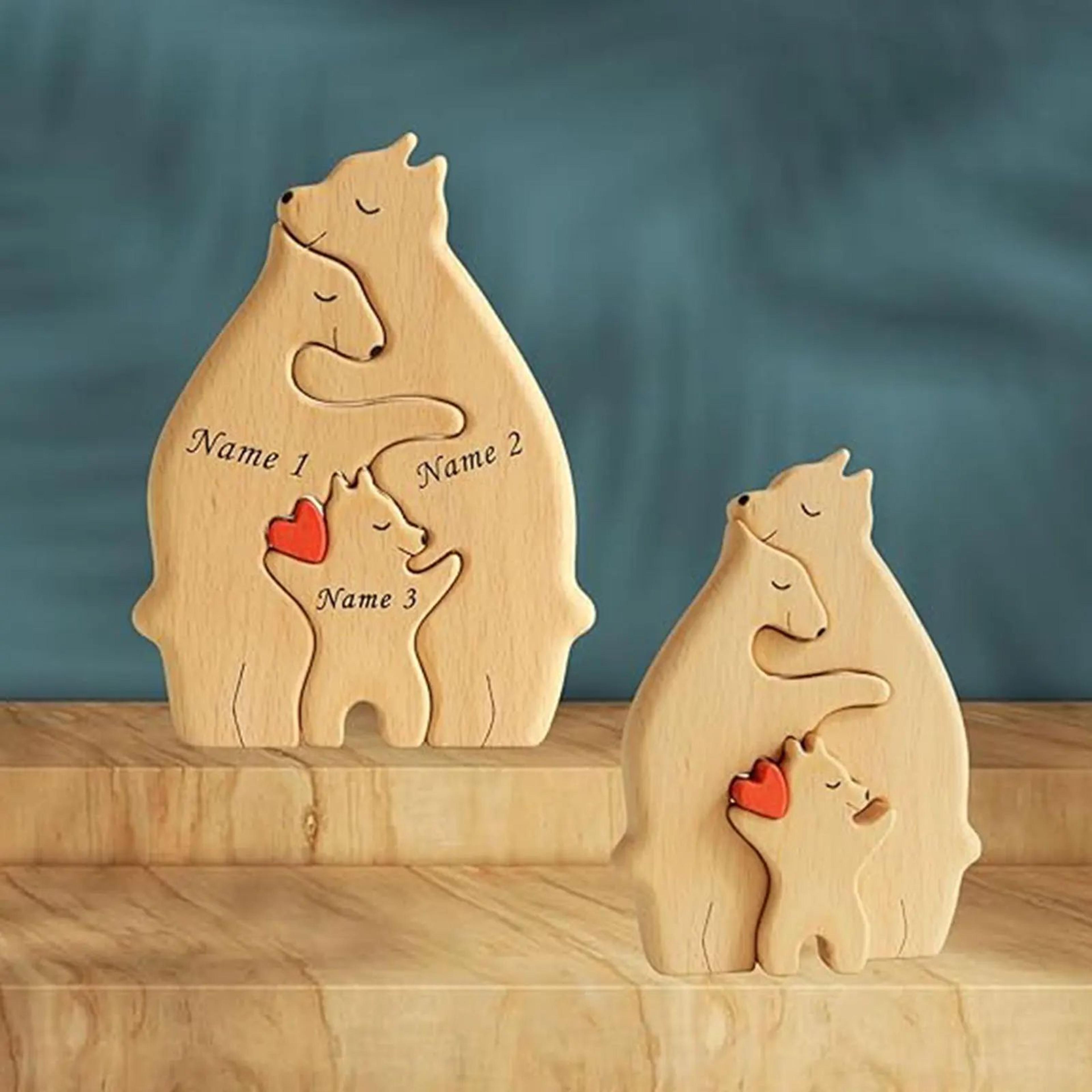 bear family wooden art puzzle diy desktop decor