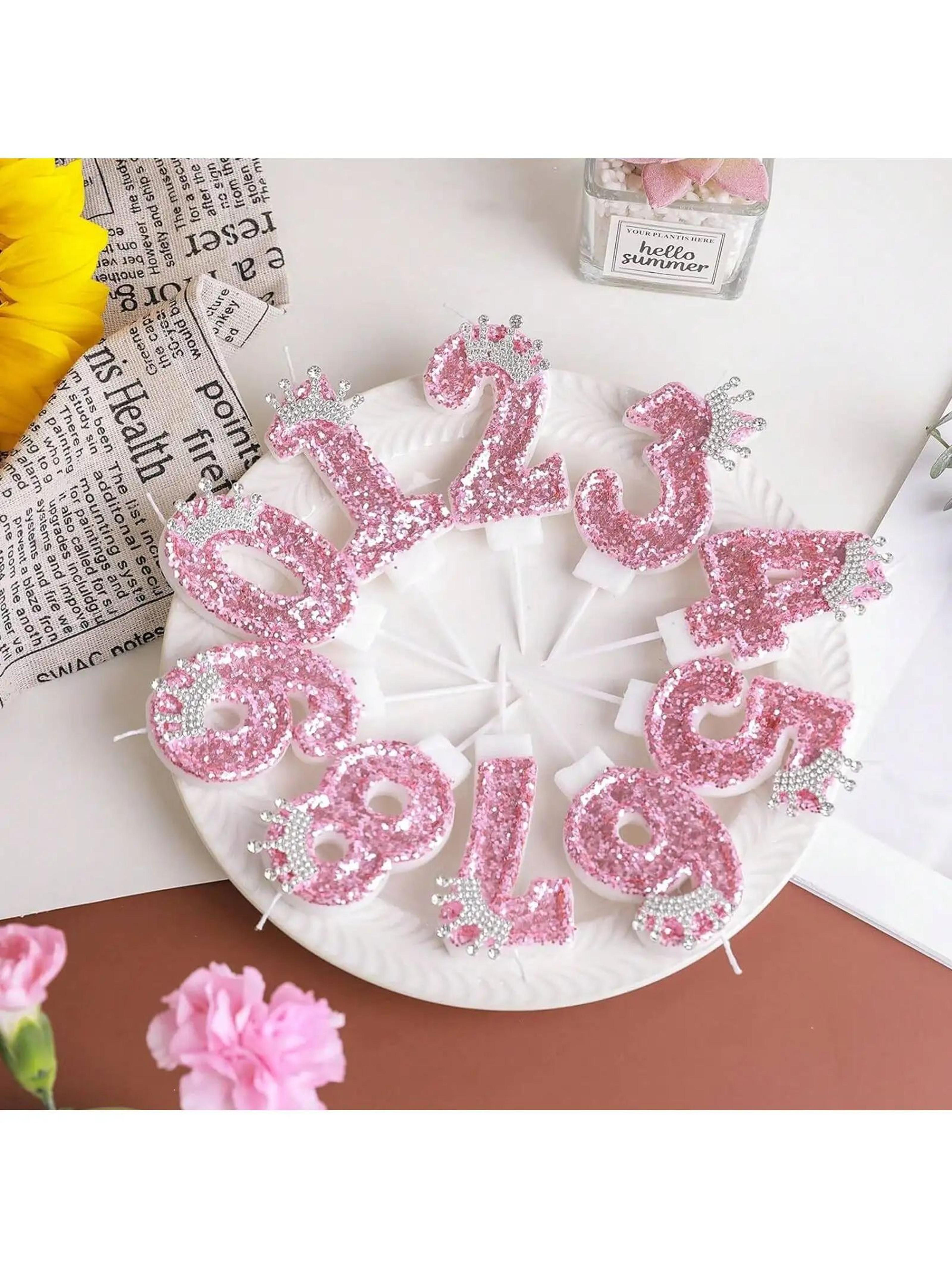 Pink Princess Crown Numeral Birthday Candle 3