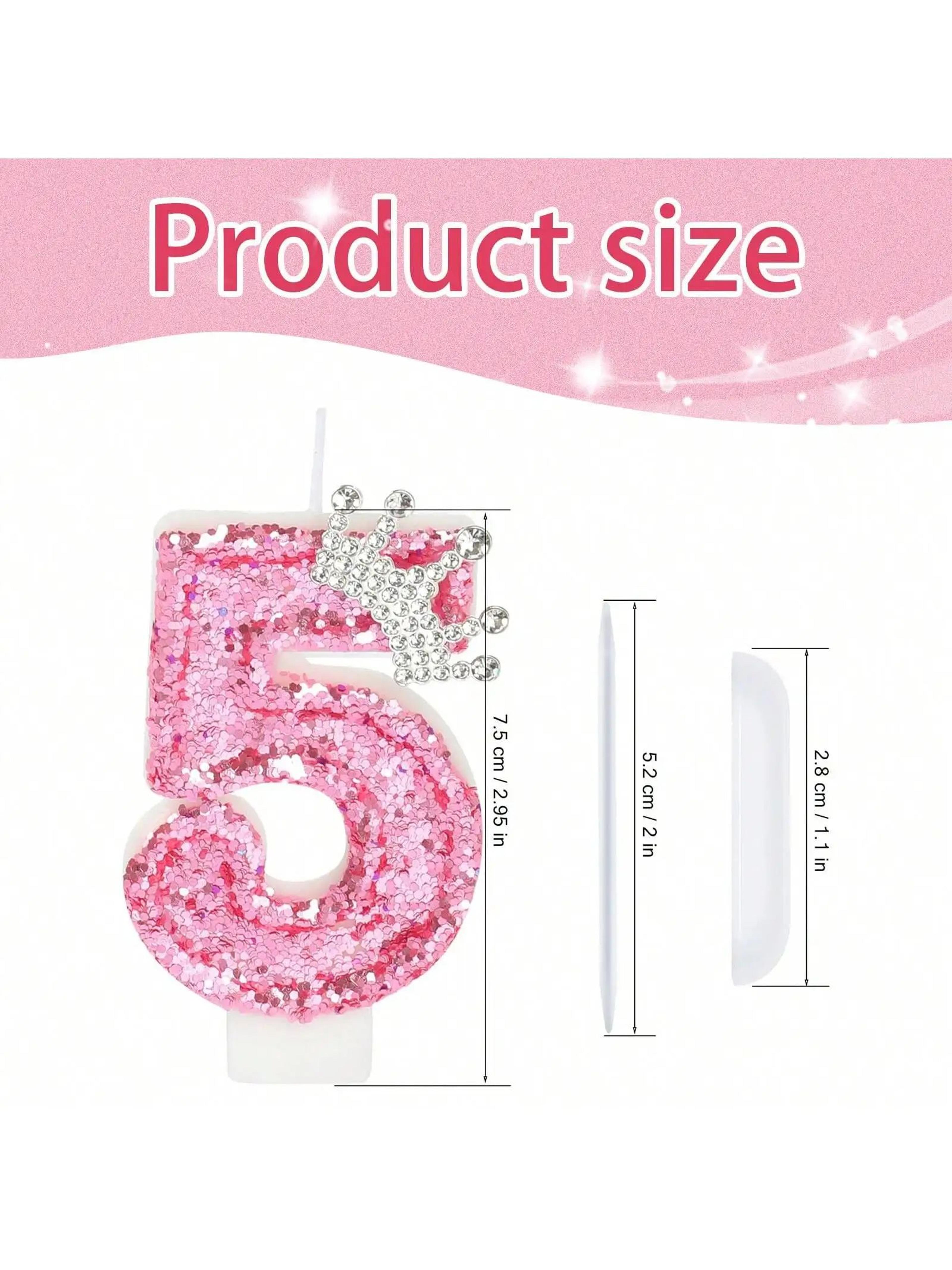 Pink Princess Crown Numeral Birthday Candle 5