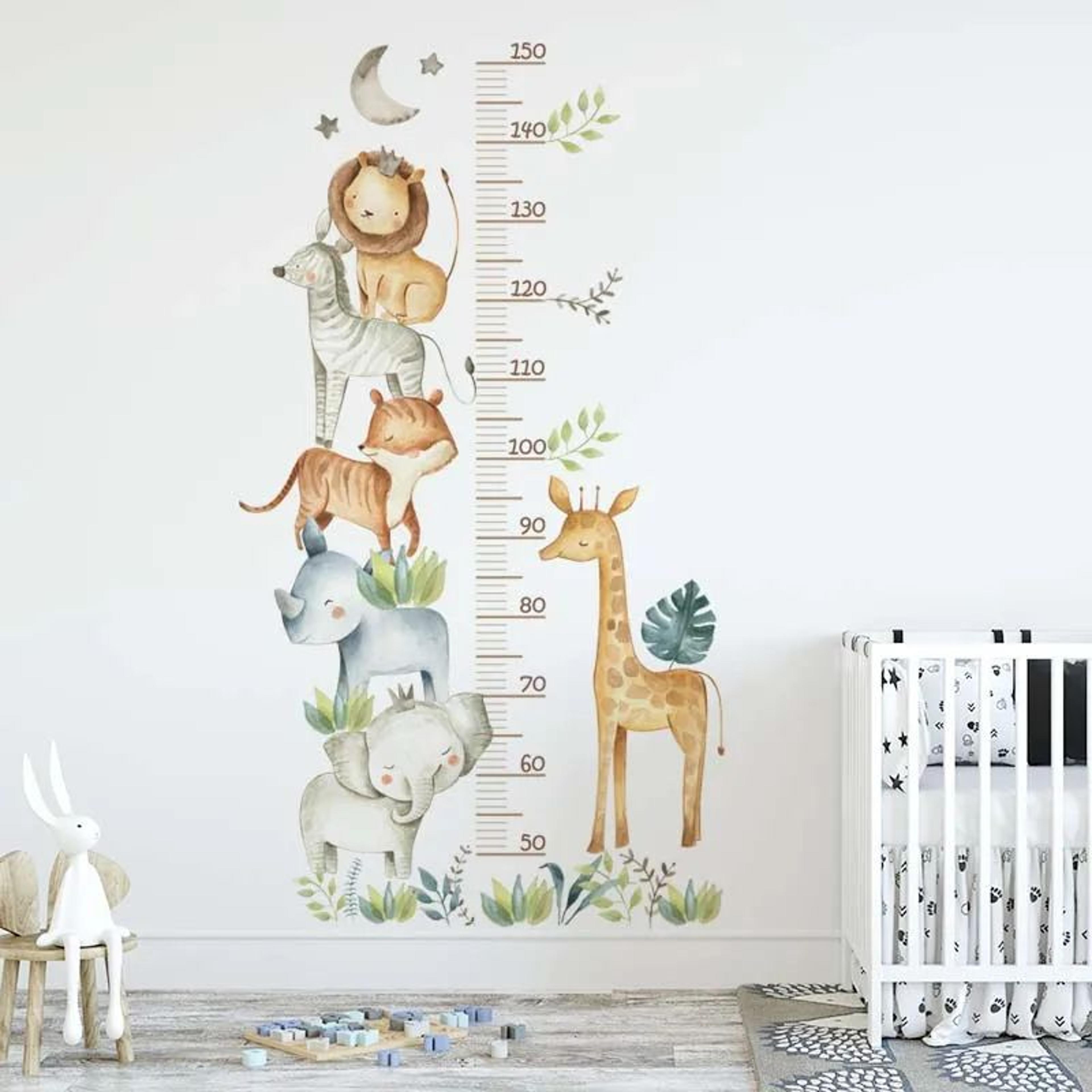 cartoon animal kids height ruler wall stickers